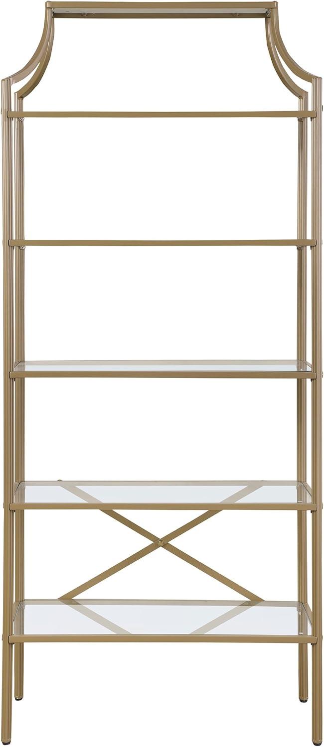 Coaster 70" Serena Modern 5 Tier Tempered Glass Shelves Bookcase Matte Gold