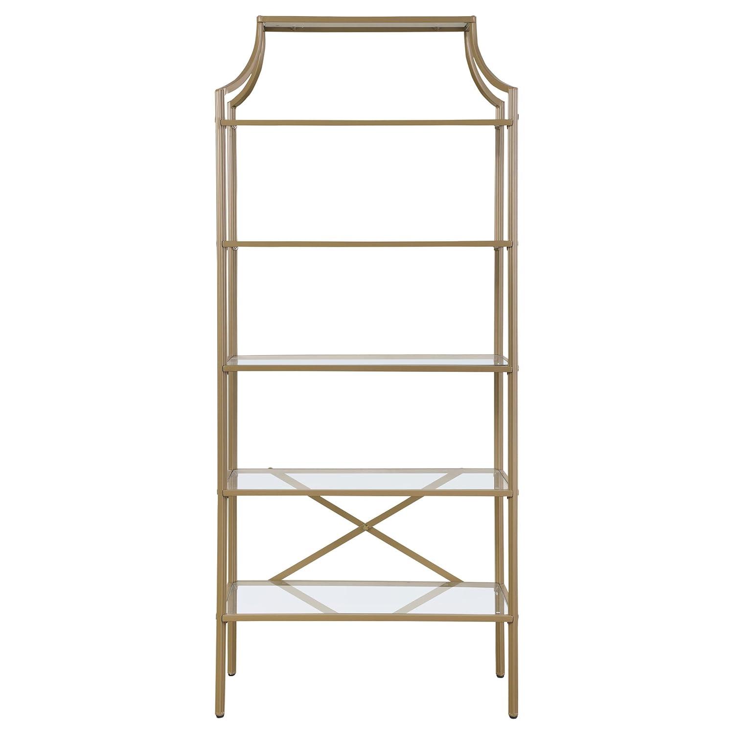 Coaster 70" Serena Modern 5 Tier Tempered Glass Shelves Bookcase Matte Gold