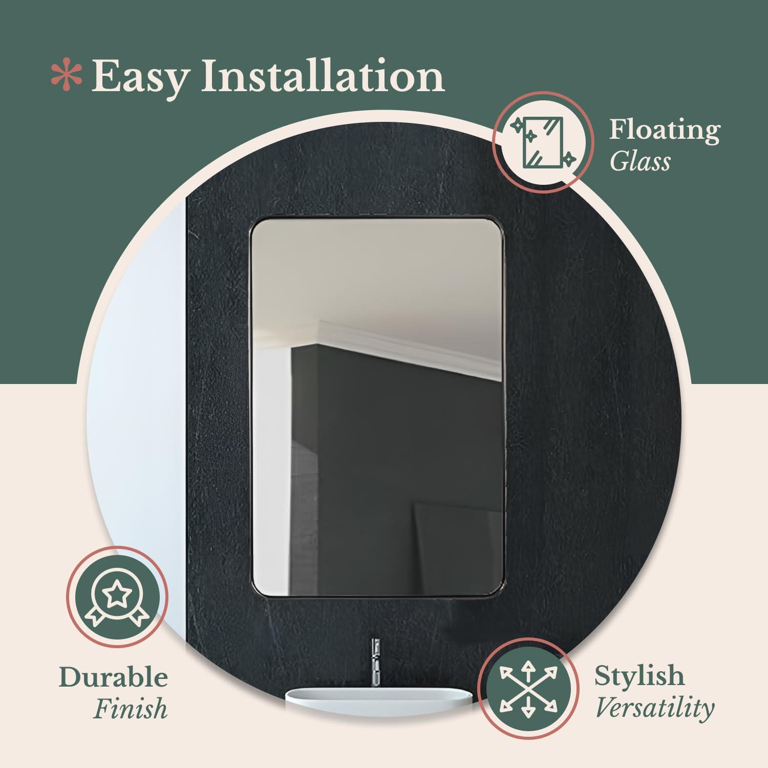 Hamilton Hills Contemporary Brushed Metal Wall Mirror Glass Panel Framed