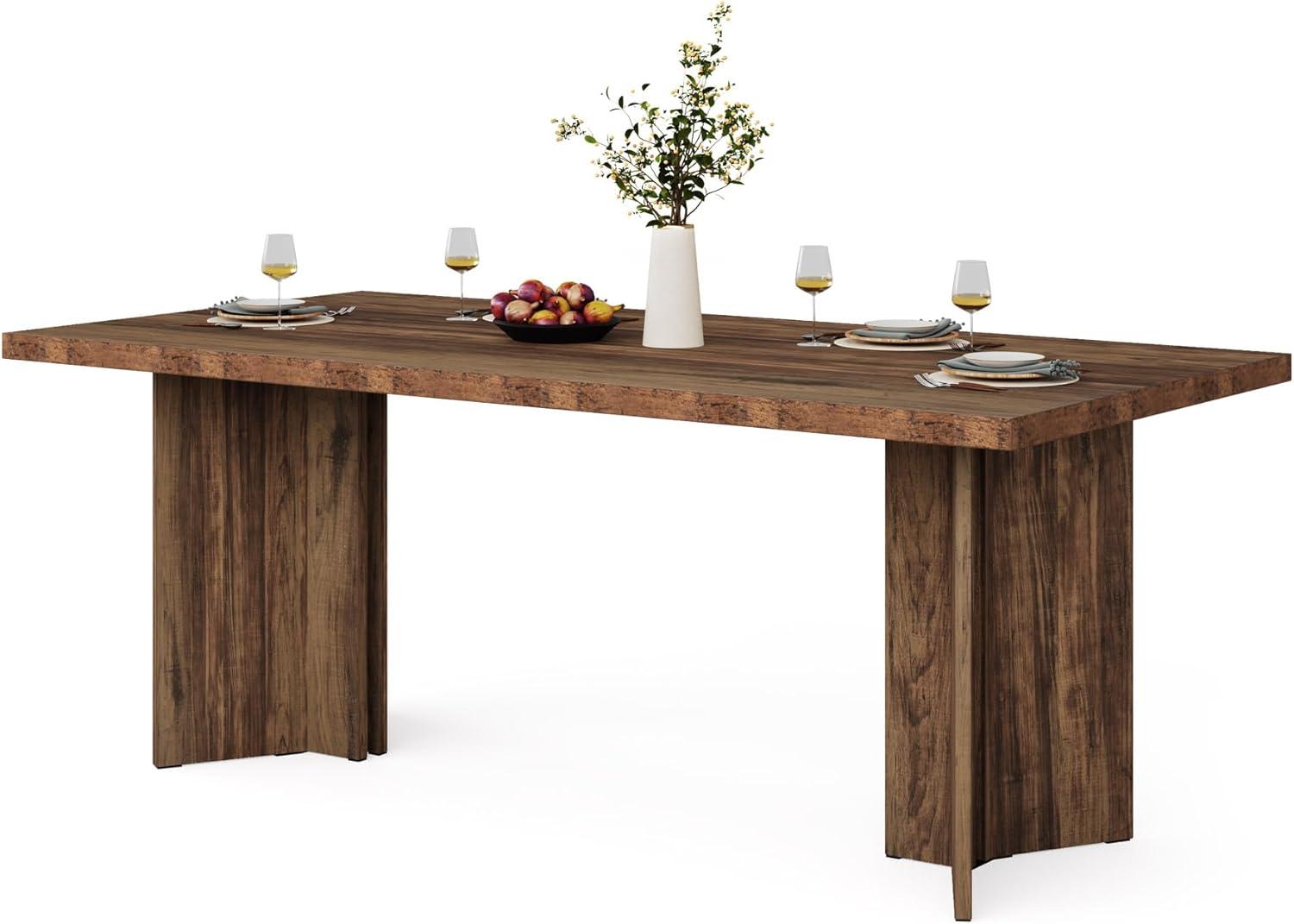 Tribesigns 63" Dining Table for 4-6, Wood Farmhouse Kitchen Table for Dining Room, Dark Brown