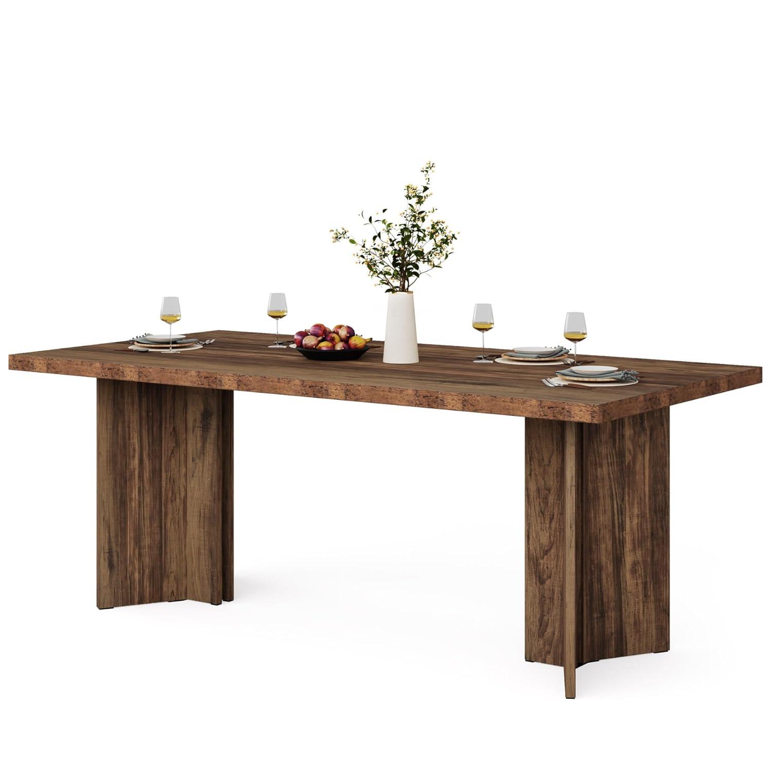 Finmind 63" Dining Table for 4-6, Wood Farmhouse Kitchen Table for Dining Room, Dark Brown