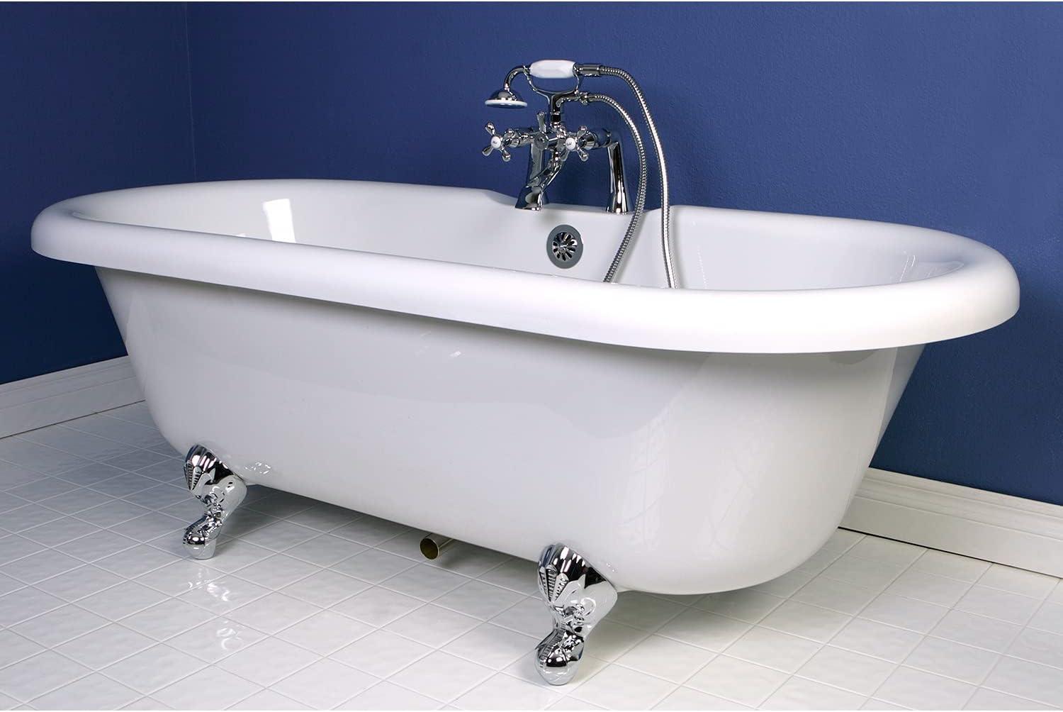 Kingston Brass Kingston Three-Handle 2-Hole Deck Mount Clawfoot Tub Faucet with Hand Shower