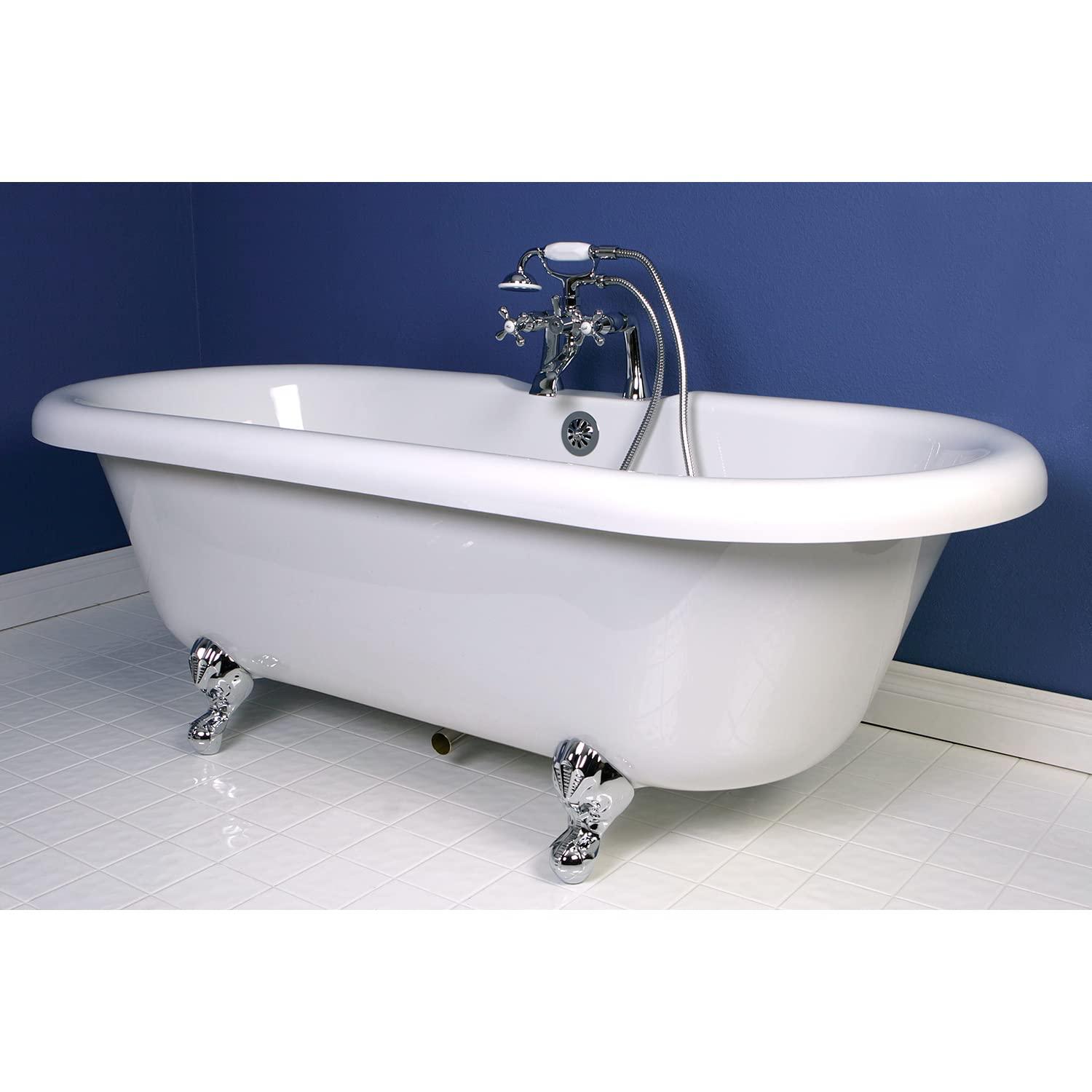 Kingston Brass Kingston Three-Handle 2-Hole Deck Mount Clawfoot Tub Faucet with Hand Shower