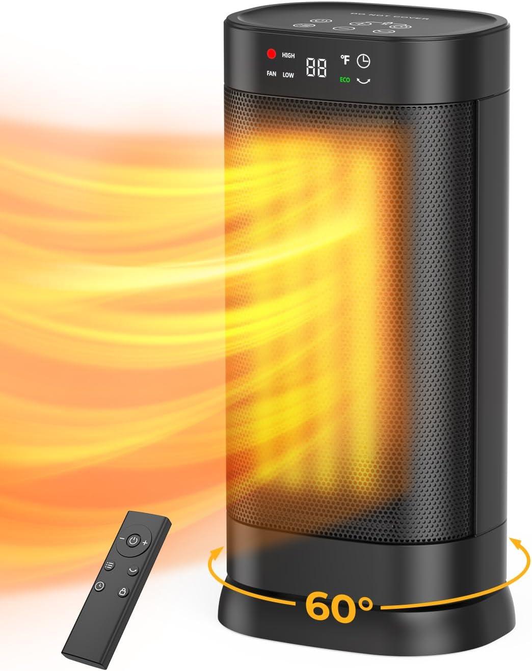 Black Ceramic Electric Tower Heater with Thermostat and Oscillation