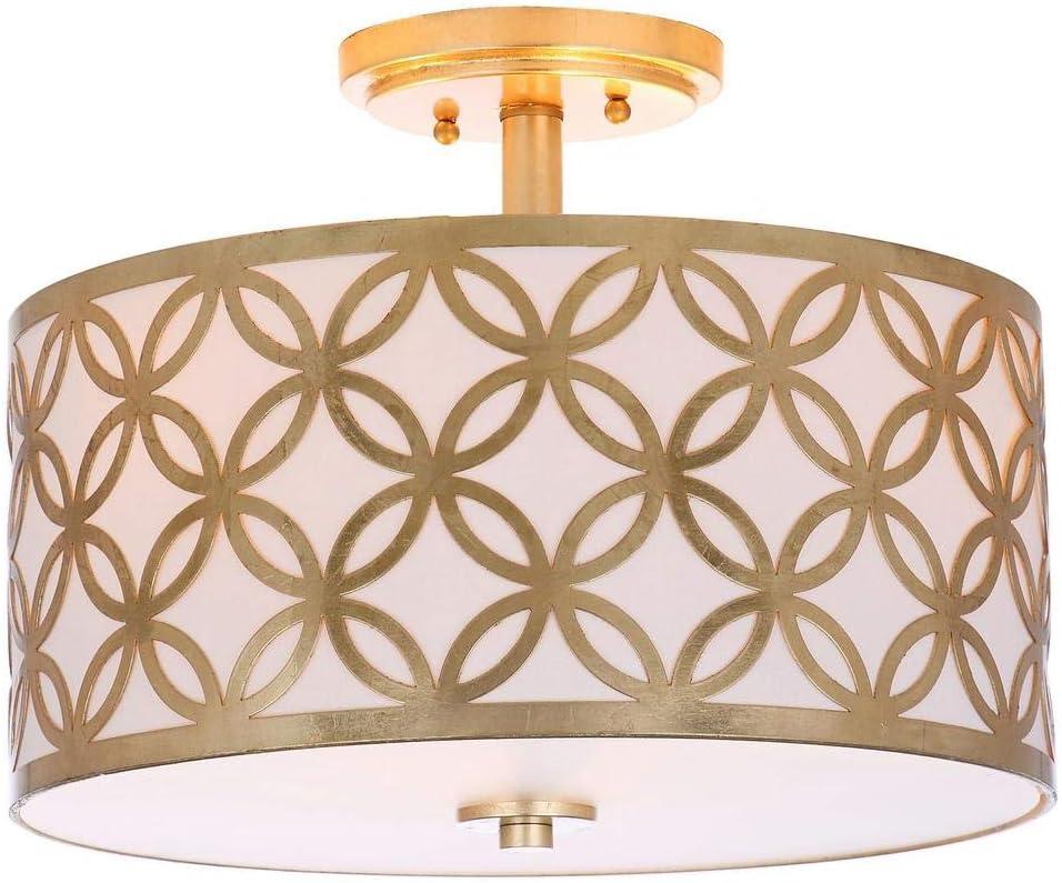 Contemporary Gold Geometric 15" Drum Flush Mount Ceiling Lamp