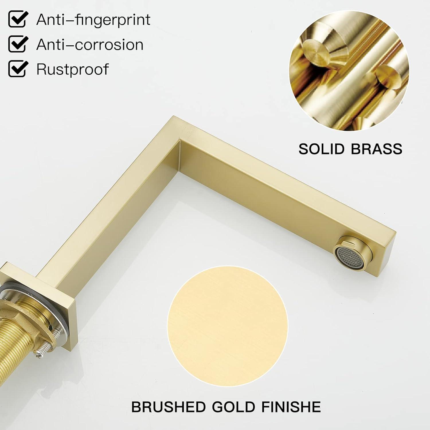 Brushed Gold Brass Double Handle Widespread Bathroom Faucet