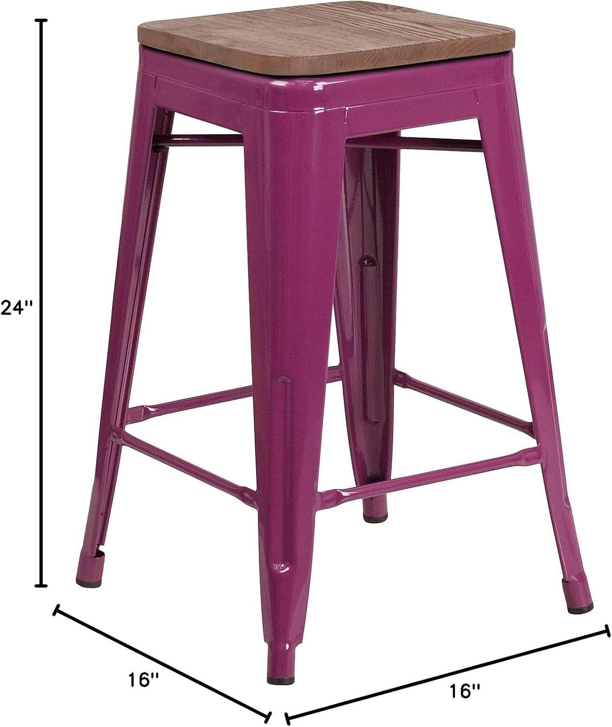 EMMA + OLIVER 24" H Backless Purple Counter Height Stool with Wood Seat