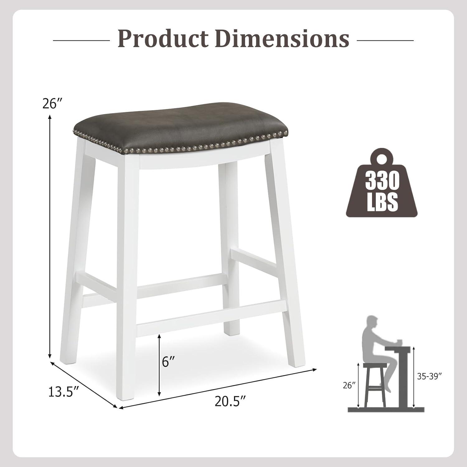 Costway 26-Inch Bar Stool Set of 2 Counter Height Saddle Stools with Upholstered Seat Gray