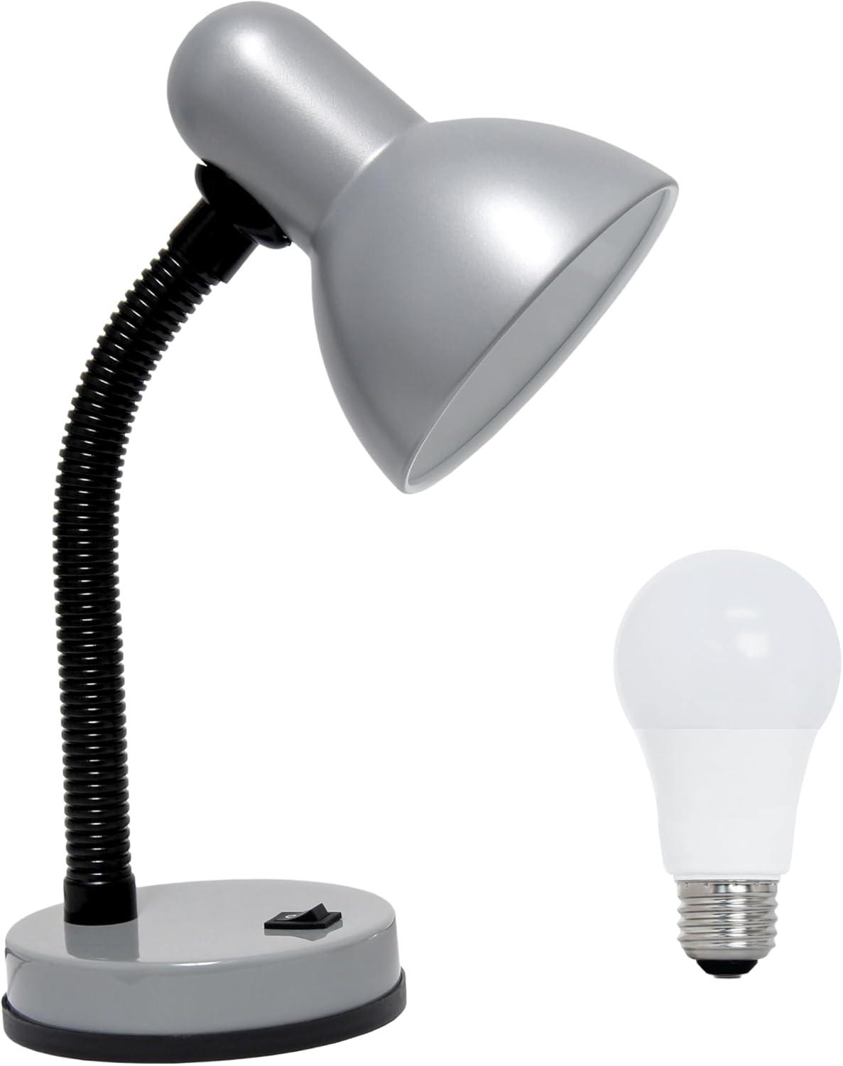Basic Metal Desk Lamp with Flexible Hose Neck Silver - Simple Designs: ETL Listed, Adjustable, No Assembly Required