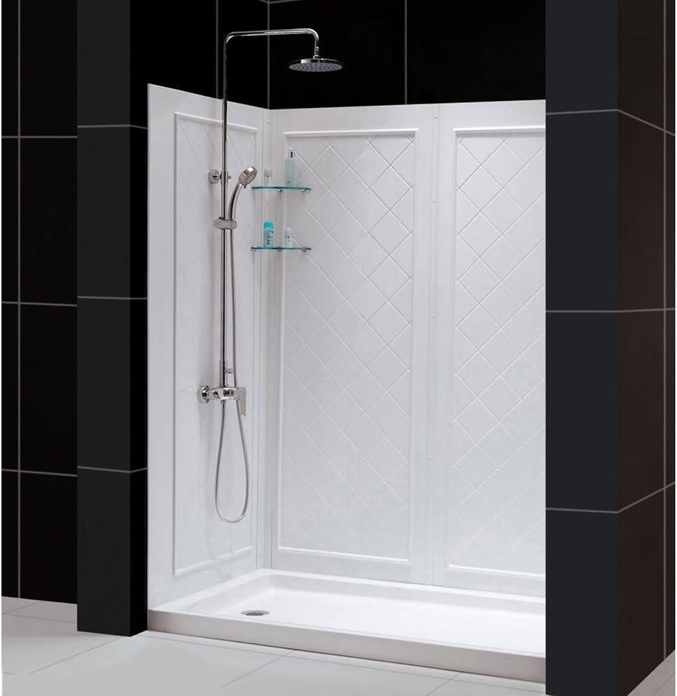 DreamLine DL-6190L-01 Qwall 32" D x 60" W x 76 3/4" H Left Drain Acrylic Shower Base and Wall Kit in White