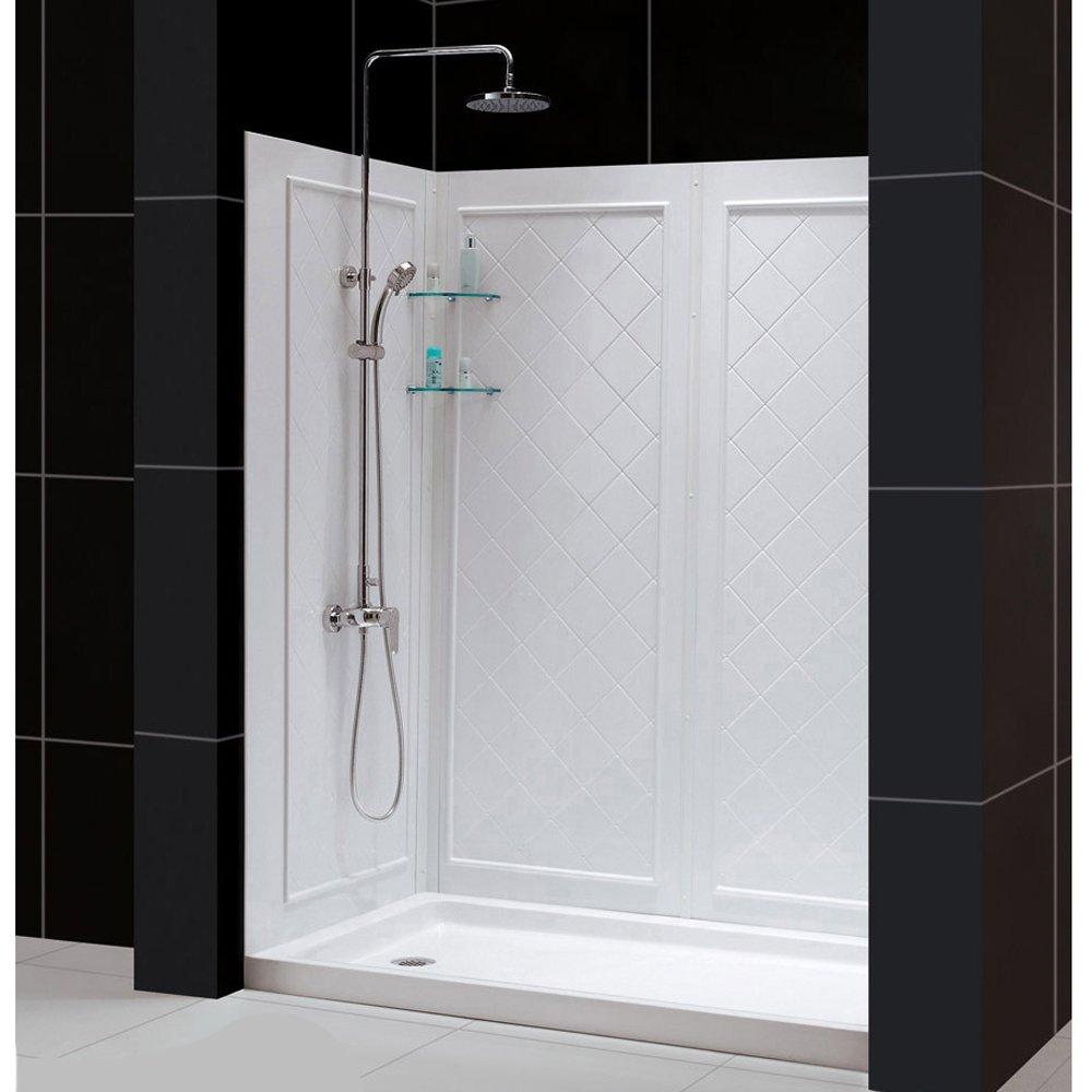 DreamLine DL-6190L-01 Qwall 32" D x 60" W x 76 3/4" H Left Drain Acrylic Shower Base and Wall Kit in White