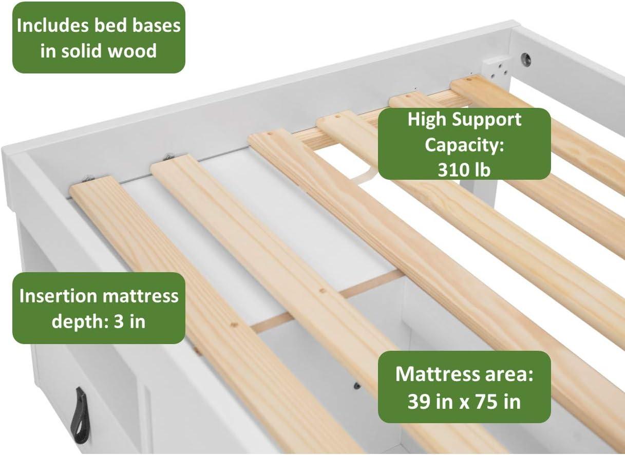 Memomad Bali Storage Platform Sturdy Bed Frame with Drawers and More (White Wood Twin Size)