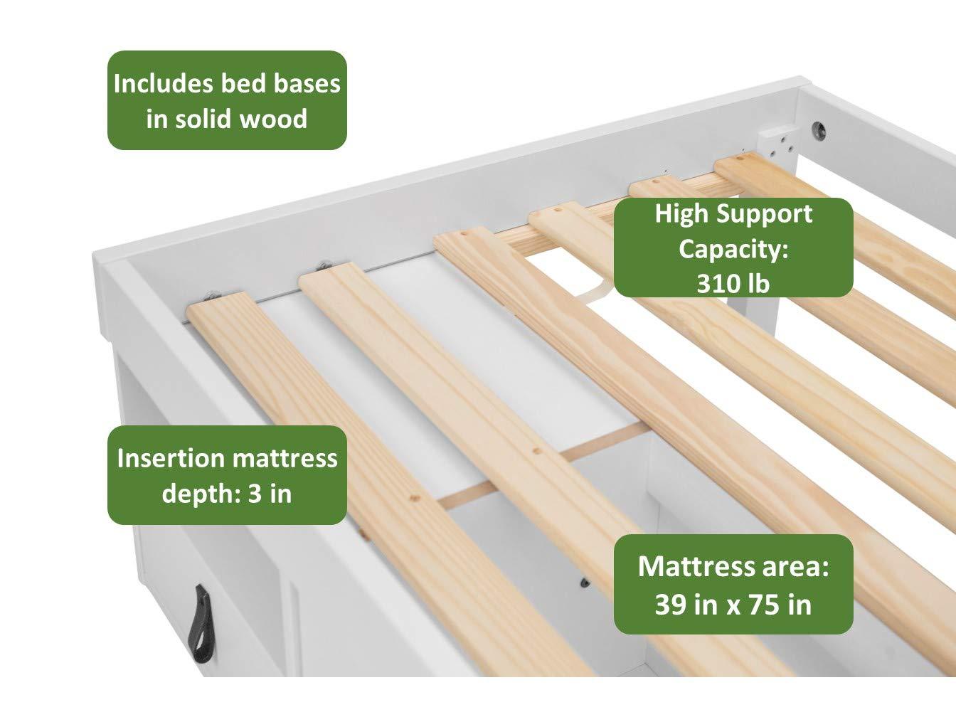 Memomad Bali Storage Platform Sturdy Bed Frame with Drawers and More (White Wood Twin Size)