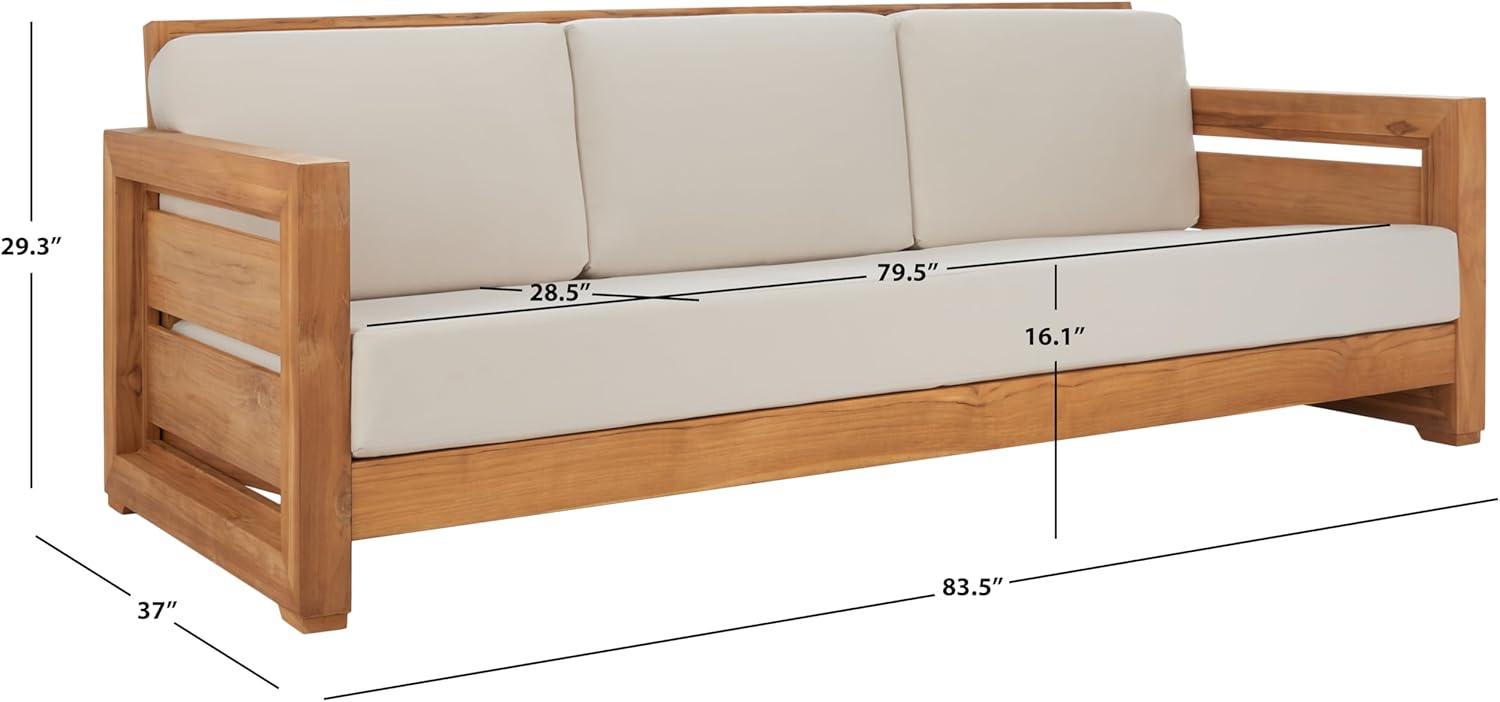 Natural Teak Wood Outdoor 3-Seat Sofa with Cream Cushions