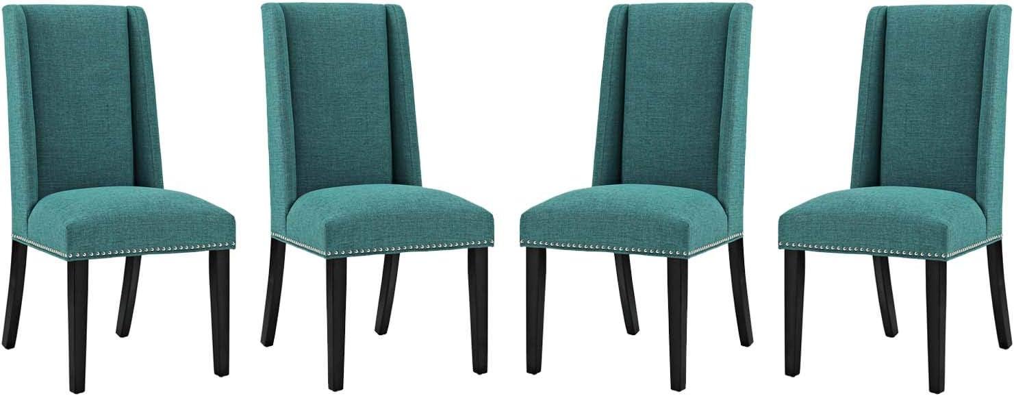 Modway Baron 20.5" Solid Rubberwood Polyester Dining Chair in Teal (Set of 4)