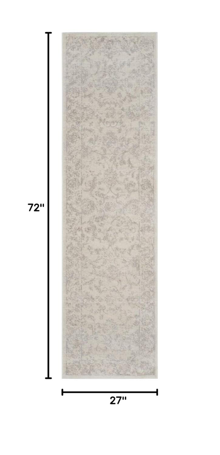 Hand-Knotted Cream & Light Grey Synthetic Runner Rug - 2'3" x 6'