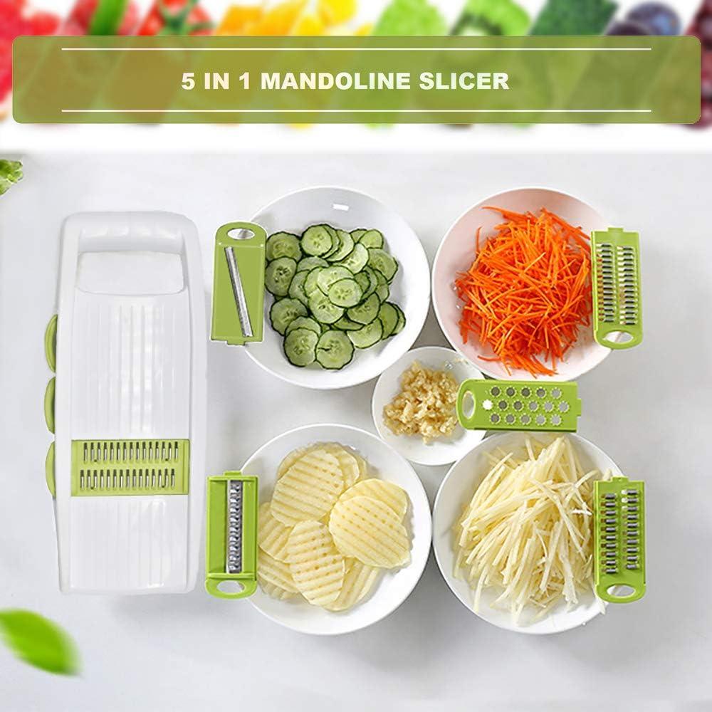 5 in 1 Mandoline Slicer Vegetable Slicer Mandolin Multi Blade Potato Veggie Slicer Vegetable Cutter Julienne Shredder Potato Slicer Green