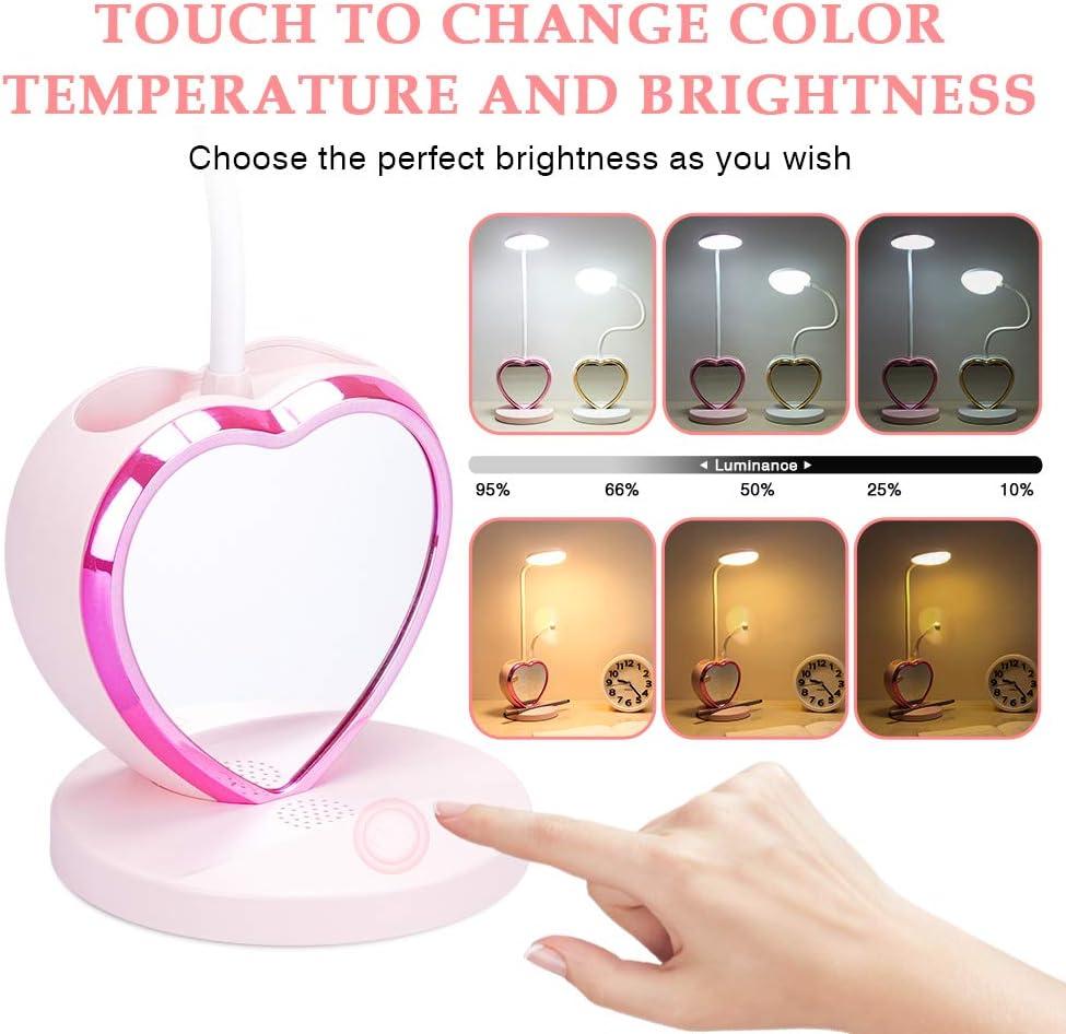 LED Desk Lamp for Kids, Small Desk Lamp with USB Charging Port & Pen Holder and Phone Stand, Cute Lamp with 2 Color Modes,Eye-Caring Study Table Lamp Pink for Girls College Dorm Bedroom Reading