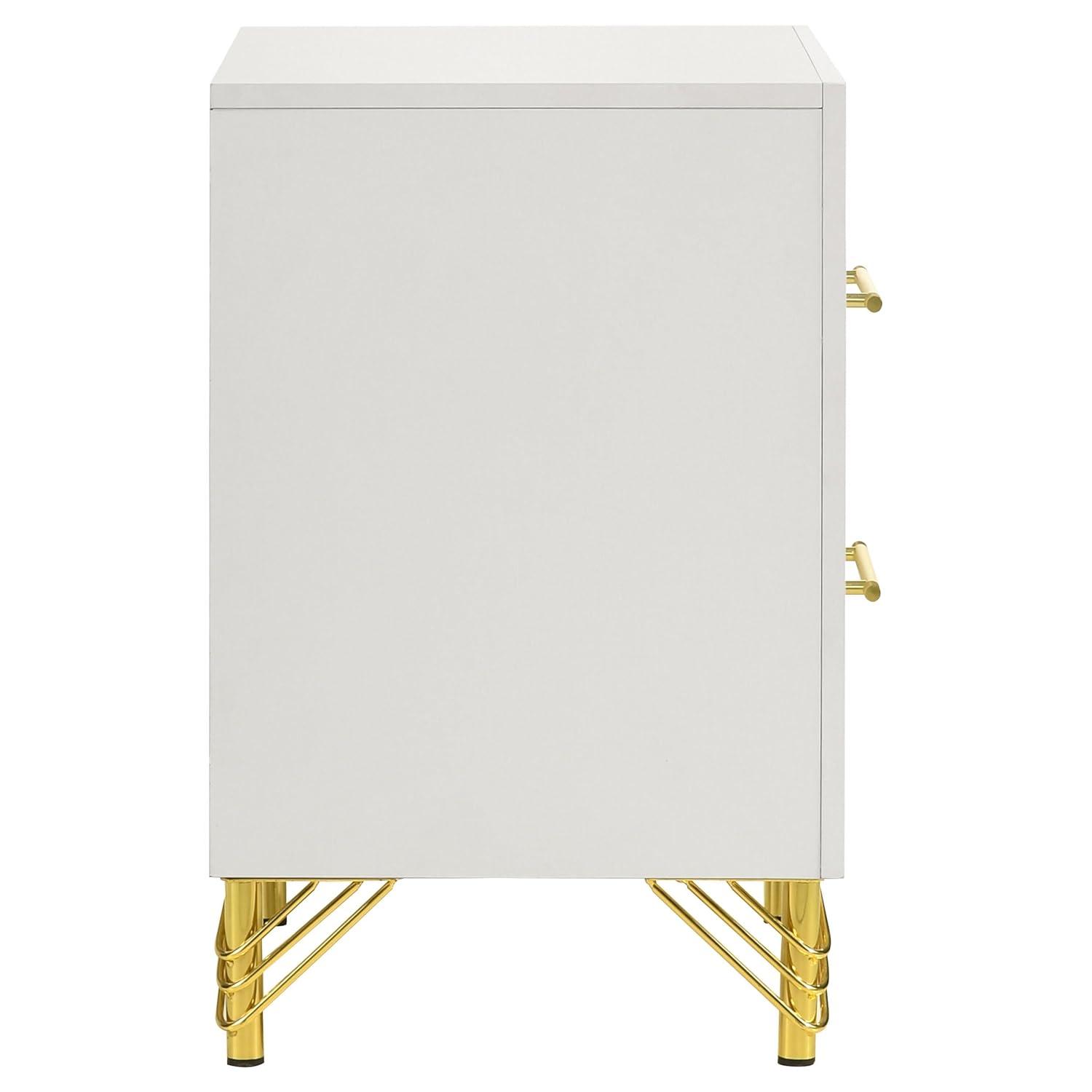 Coaster Lucia Modern 2-drawer Wood Nightstand Bedside Table White and Gold