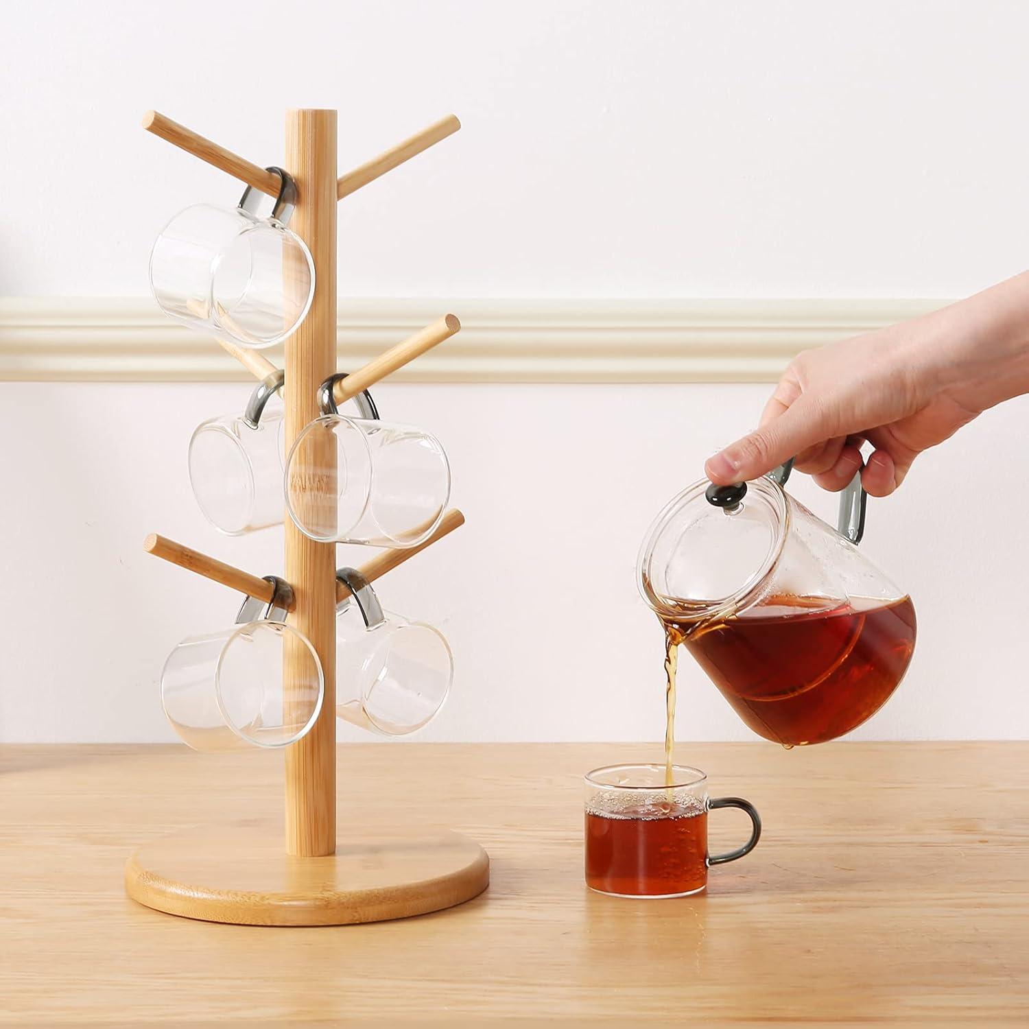 Bamboo 6-Hook Glossy Finish Countertop Mug Holder Tree