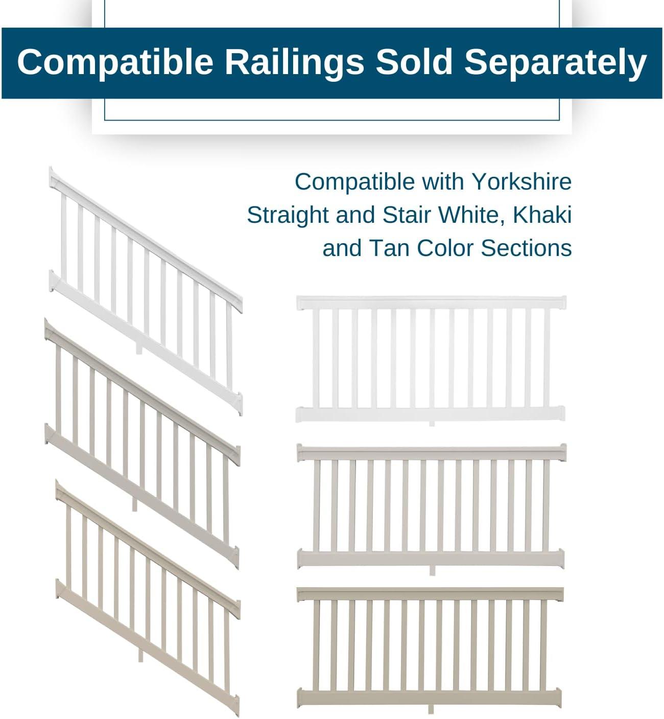 Weatherables Stair Vinyl Railing Brackets – Porch and Deck Railing Bracket Set for Stairs, Top & Bottom Classic Brackets for Yorkshire and Bolton Vinyl Railing Kit (White)