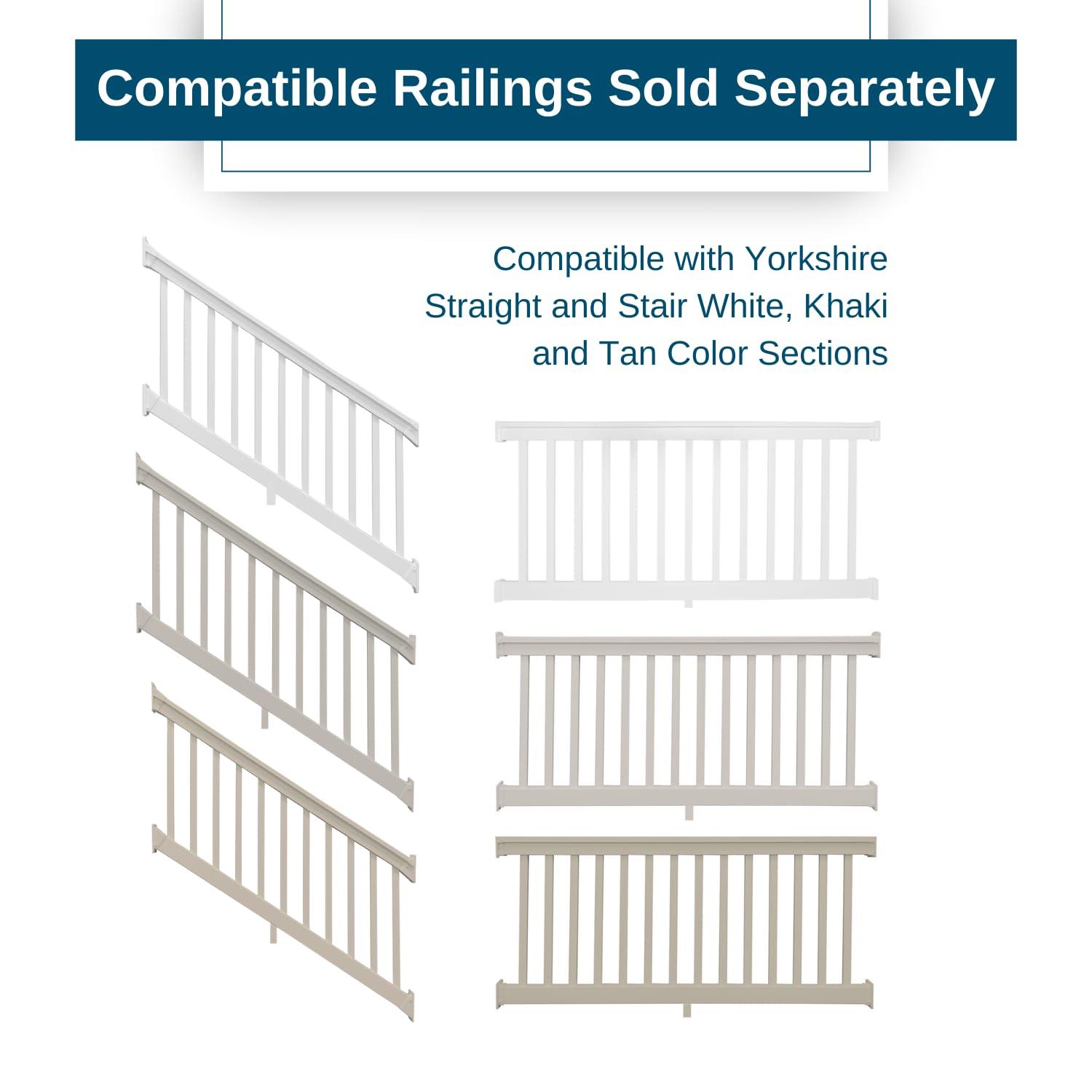 Weatherables Stair Vinyl Railing Brackets – Porch and Deck Railing Bracket Set for Stairs, Top & Bottom Classic Brackets for Yorkshire and Bolton Vinyl Railing Kit (White)