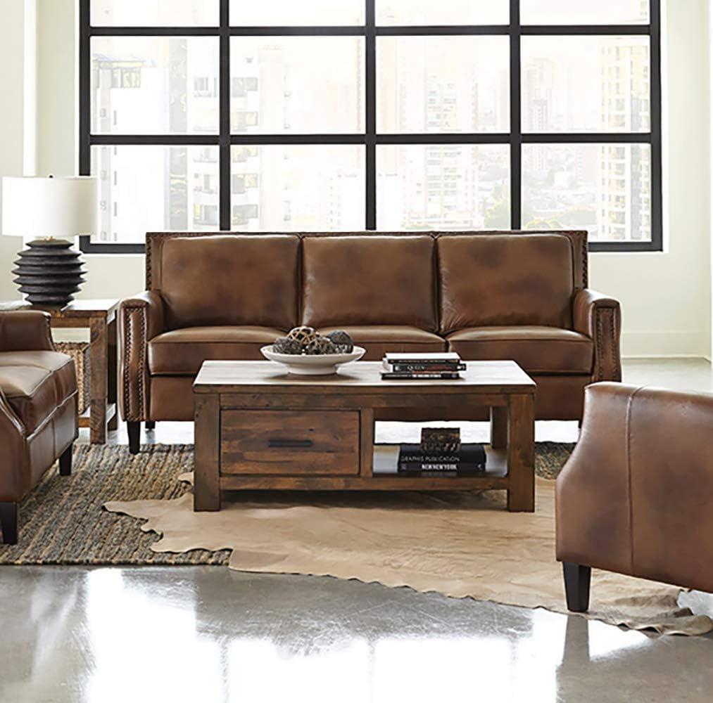 Coaster 3-Piece Farmhouse Upholstered Recessed Arms Leather Sofa Set in Brown