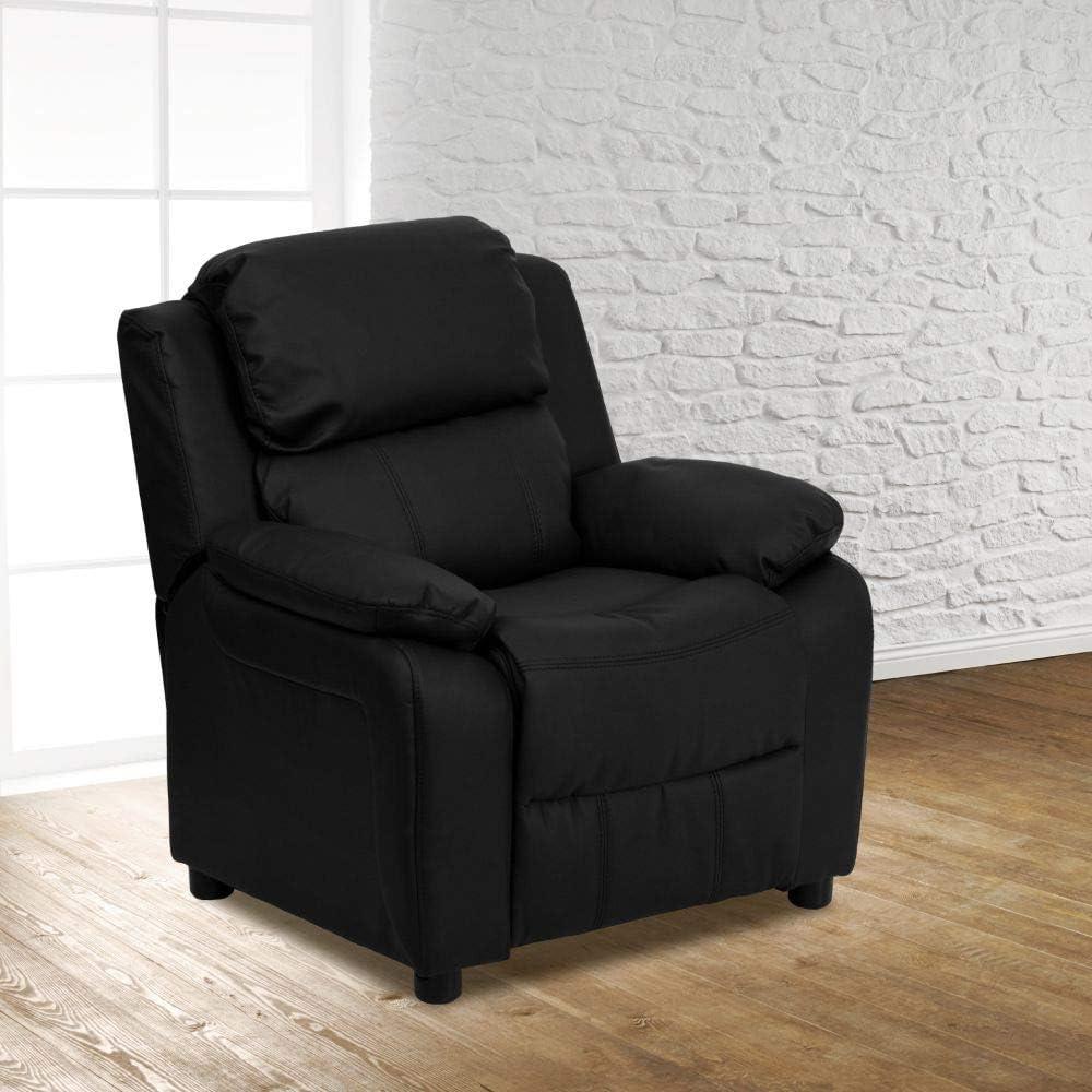 Cozy Kid's Black Microfiber Recliner with Cup Holder and Storage