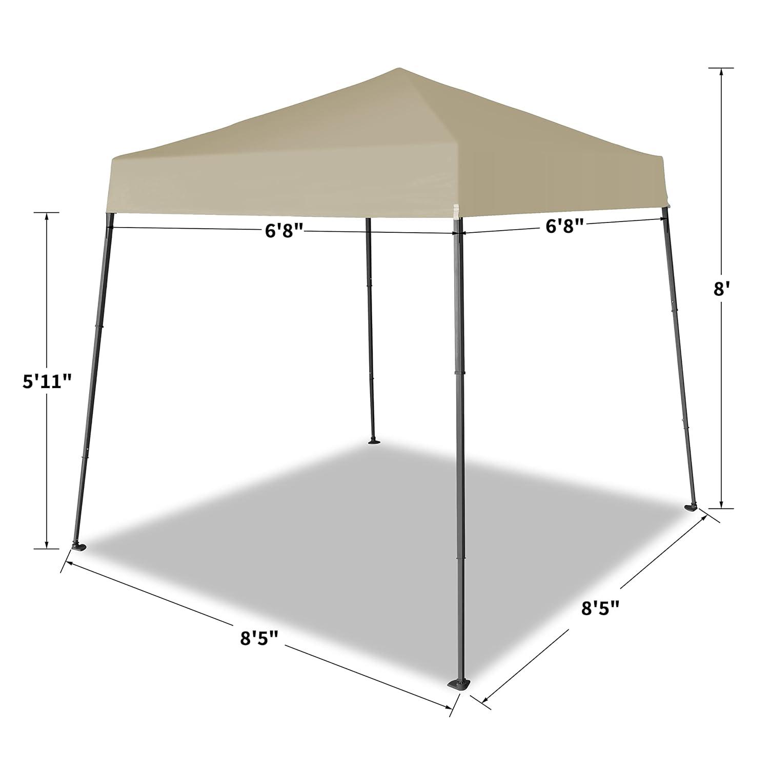 CROWN SHADES 6.5x6.5 Pop Up Canopy Tent, Slant Leg Outdoor Canopy with Carry Bag, Beach Tent, Sports Shelter(Beige)
