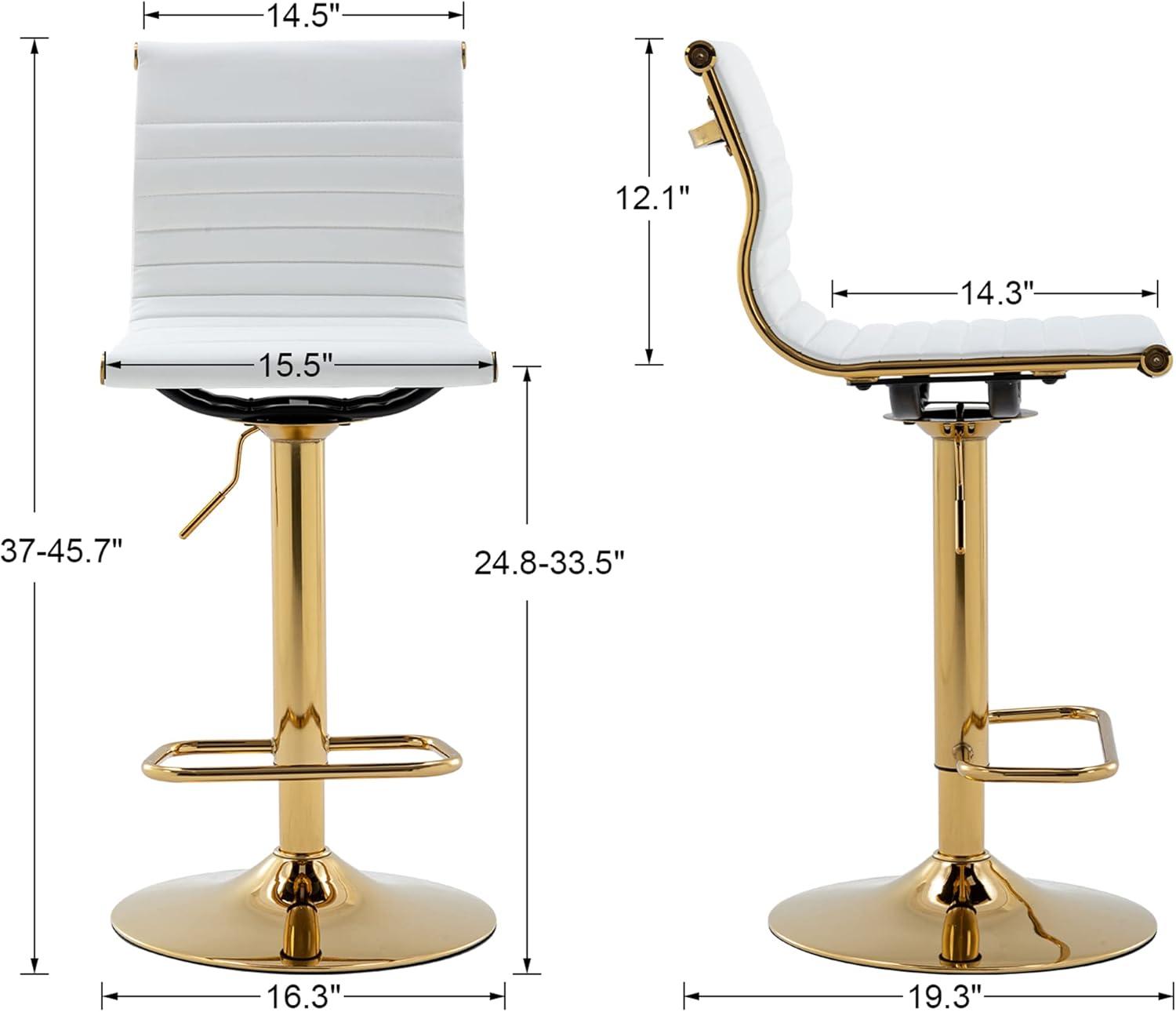 Flash Furniture Modern White Vinyl Adjustable Bar Stool with Back, Counter Height Swivel Stool with Gold Pedestal Base, Set of 2