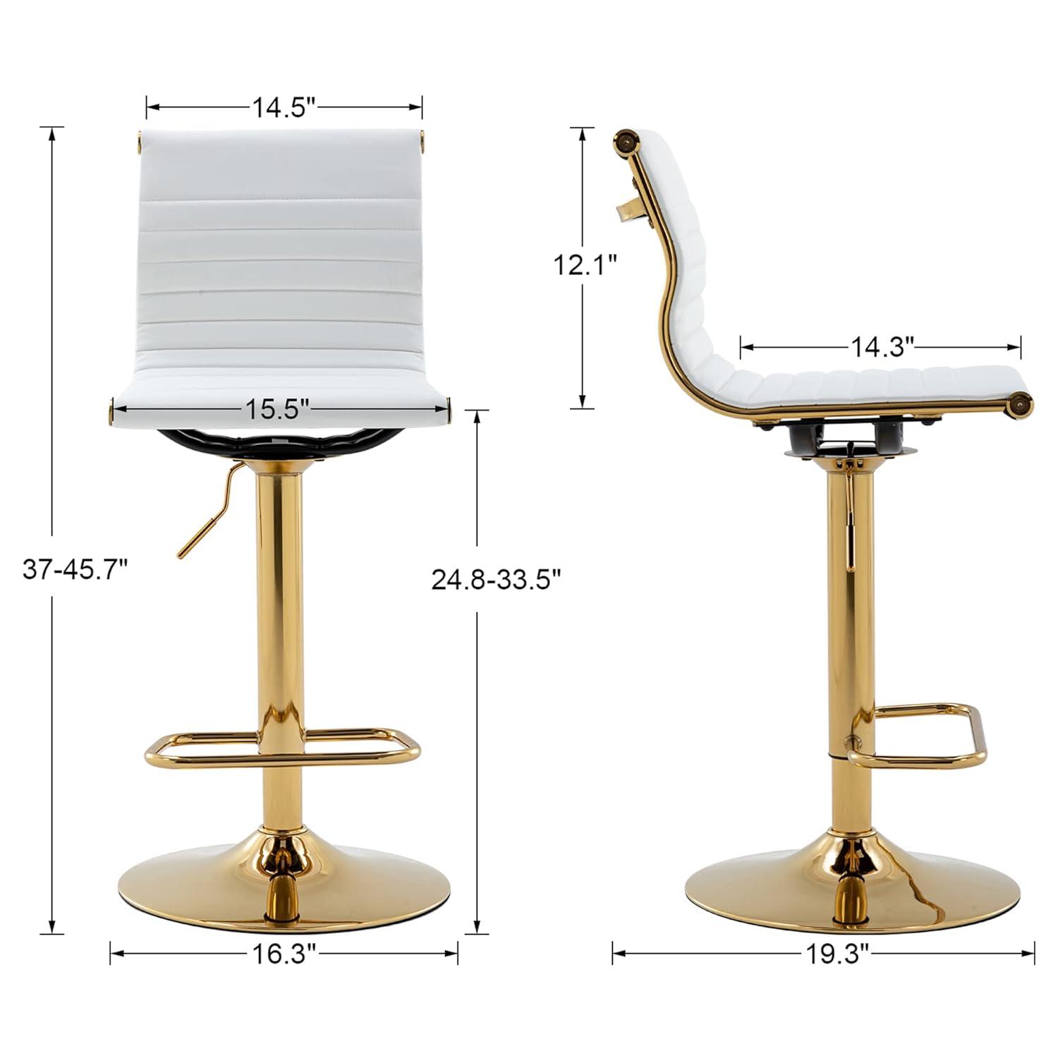 Flash Furniture Modern White Vinyl Adjustable Bar Stool with Back, Counter Height Swivel Stool with Gold Pedestal Base, Set of 2