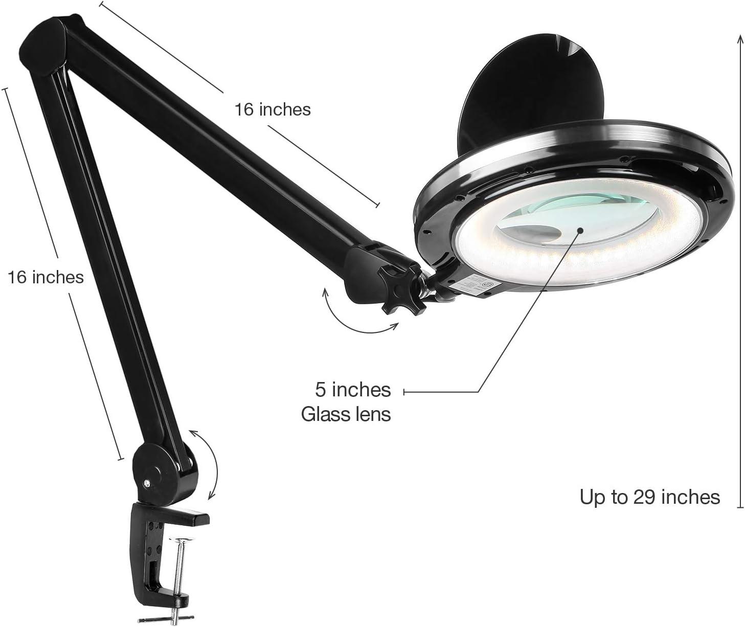 Brightech Lightview Pro 33 in. Adjustable Swing Arm Integrated 2.25X Magnifying Dimmable LED Desk Clamp Lamp