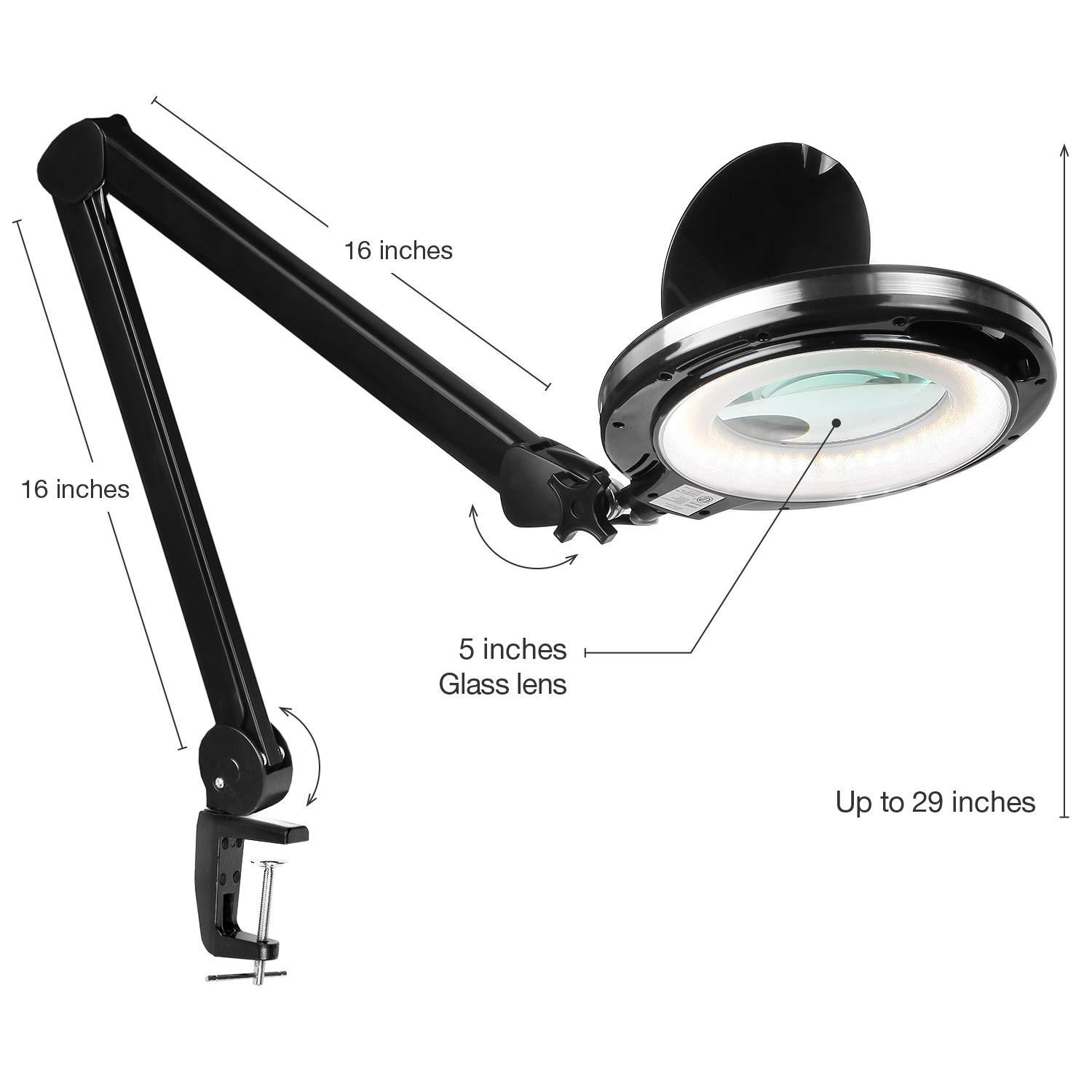 Brightech Lightview Pro 33 in. Adjustable Swing Arm Integrated 2.25X Magnifying Dimmable LED Desk Clamp Lamp