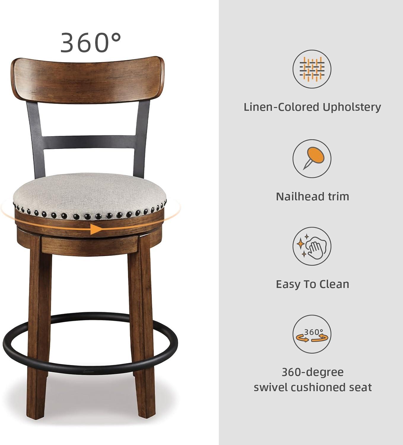 Signature Design by Ashley Valebeck Upholstered Swivel Counter Height Barstool Brown: Polyester, Wood Frame, Fixed Height