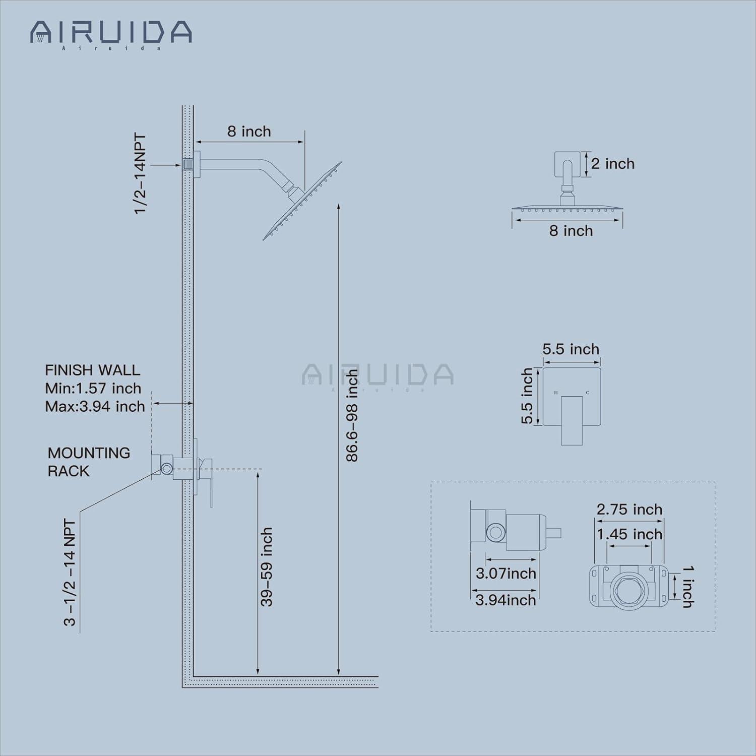 Matte Black Shower Faucet Set Bathroom Rain Shower System 8in Shower Head Combo