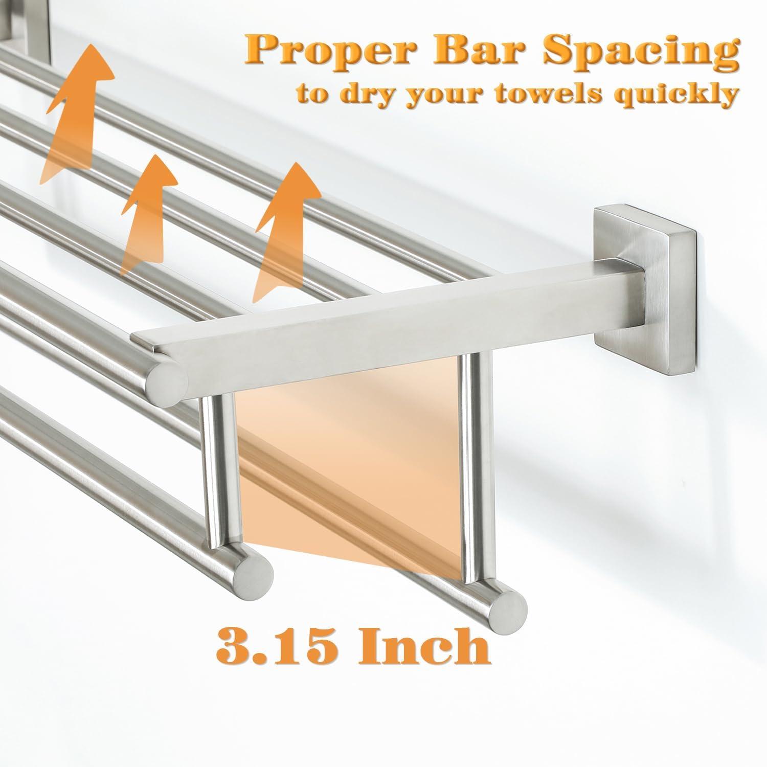 2-Tier 20" Wall Mounted Stainless Steel Bathroom Towel Rack With 2 Towel Bars Round Rods