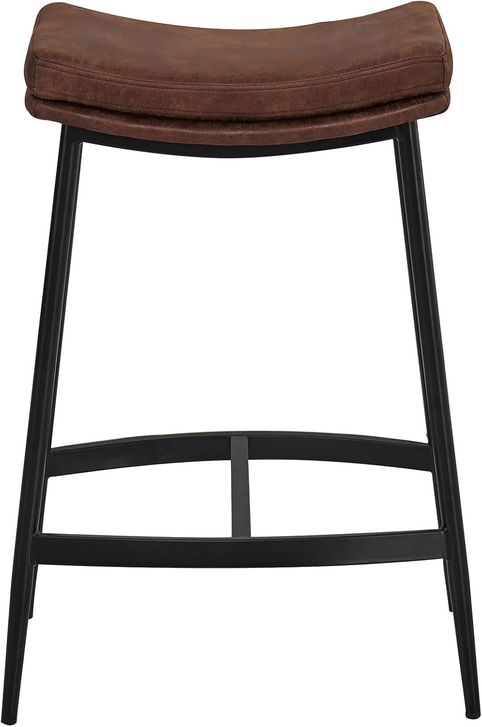 Arlo 27" Brown Leather Saddle Seat Bar Stools with Black Metal Base