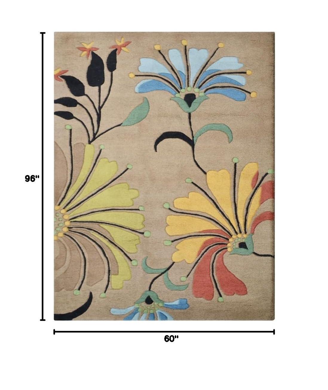 Rugsotic Carpets Hand Tufted Wool Eco-Friendly Area Rugs - 5'x8', Rectangle, Camel, Modern Contemporary Design, High Pile Handmade Anti Skid Rugs for Living Room, Bed Room (K00219)