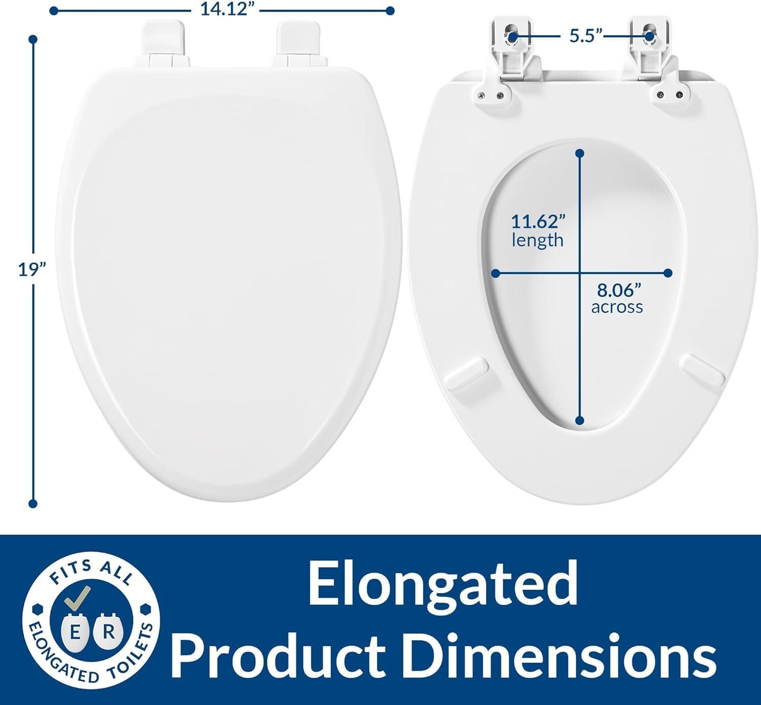 Linden Elongated Slow Close Toilet Seat, Non Slip Heavy Duty Wood, Easy Install, White