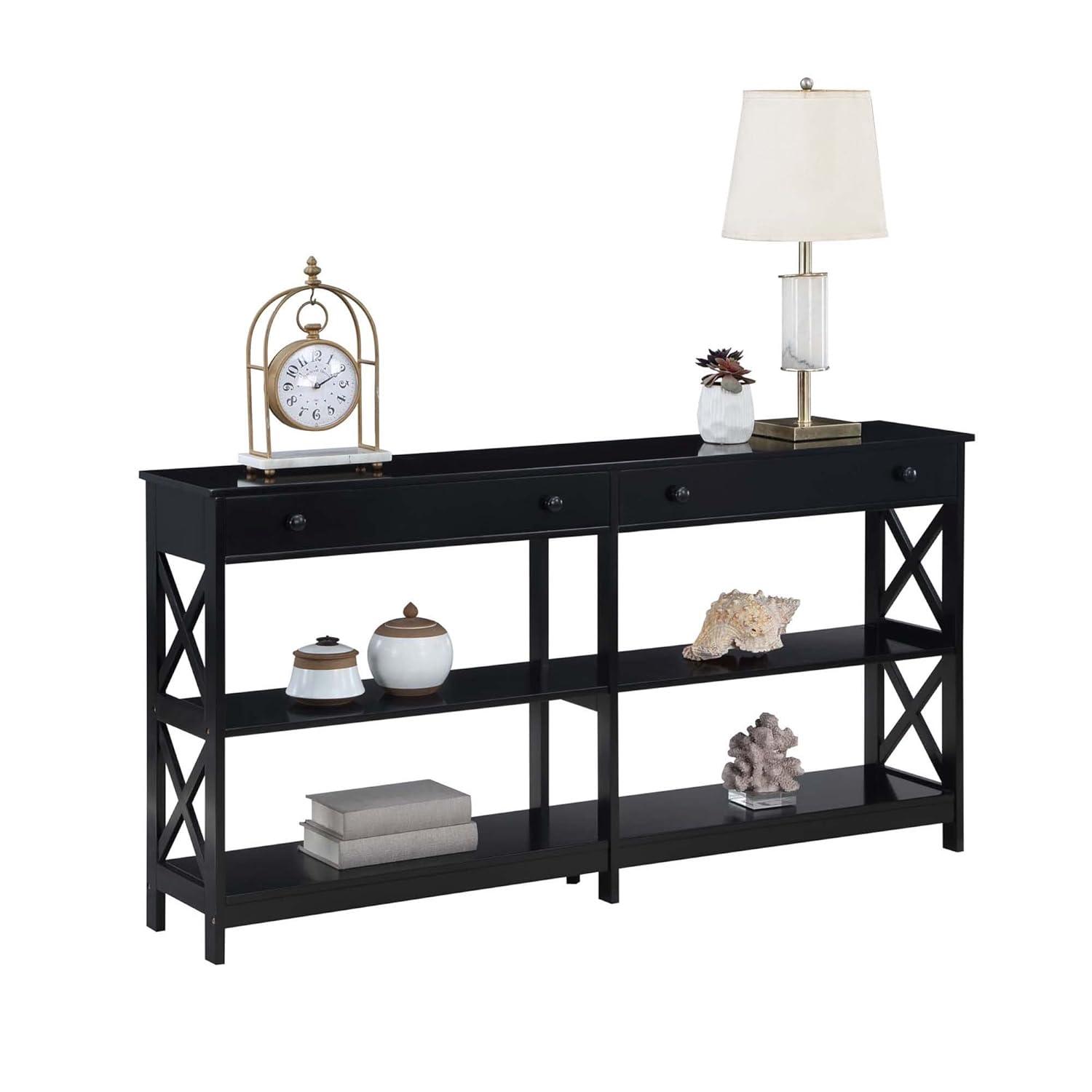 Convenience Concepts Oxford 2 Drawer 60 inch Console Table with Shelves, Black