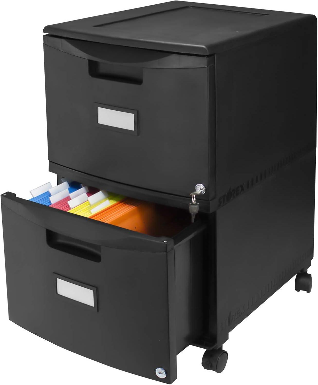 Black Mobile 2-Drawer Lockable Legal Size File Cabinet