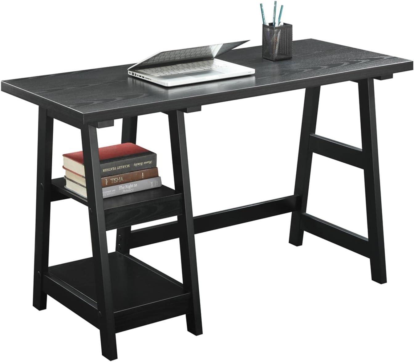 Convenience Concepts Designs2Go 29.25" Tall Trestle Desk with Shelves, Black