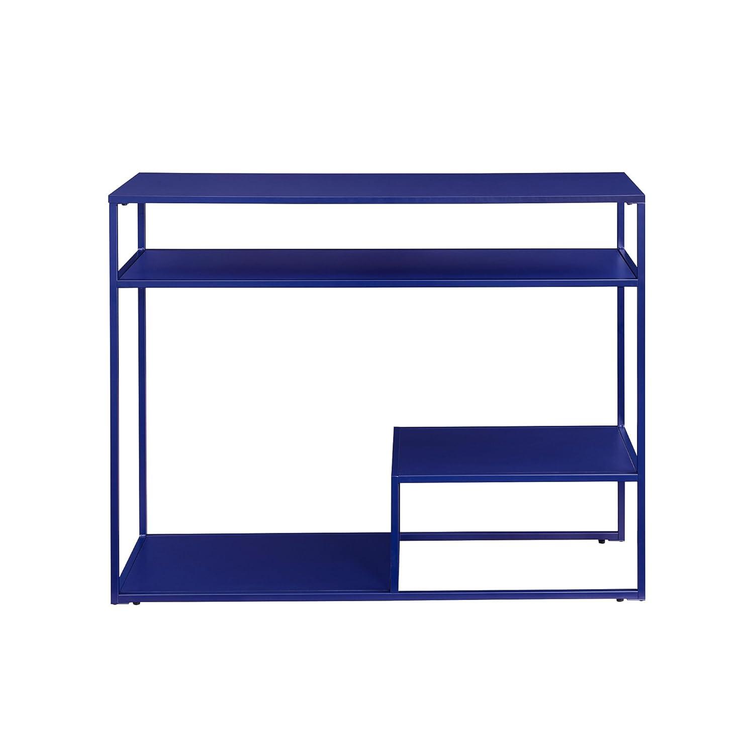 42" Metal and Wood Console Table with Tiered Shelves - Blue