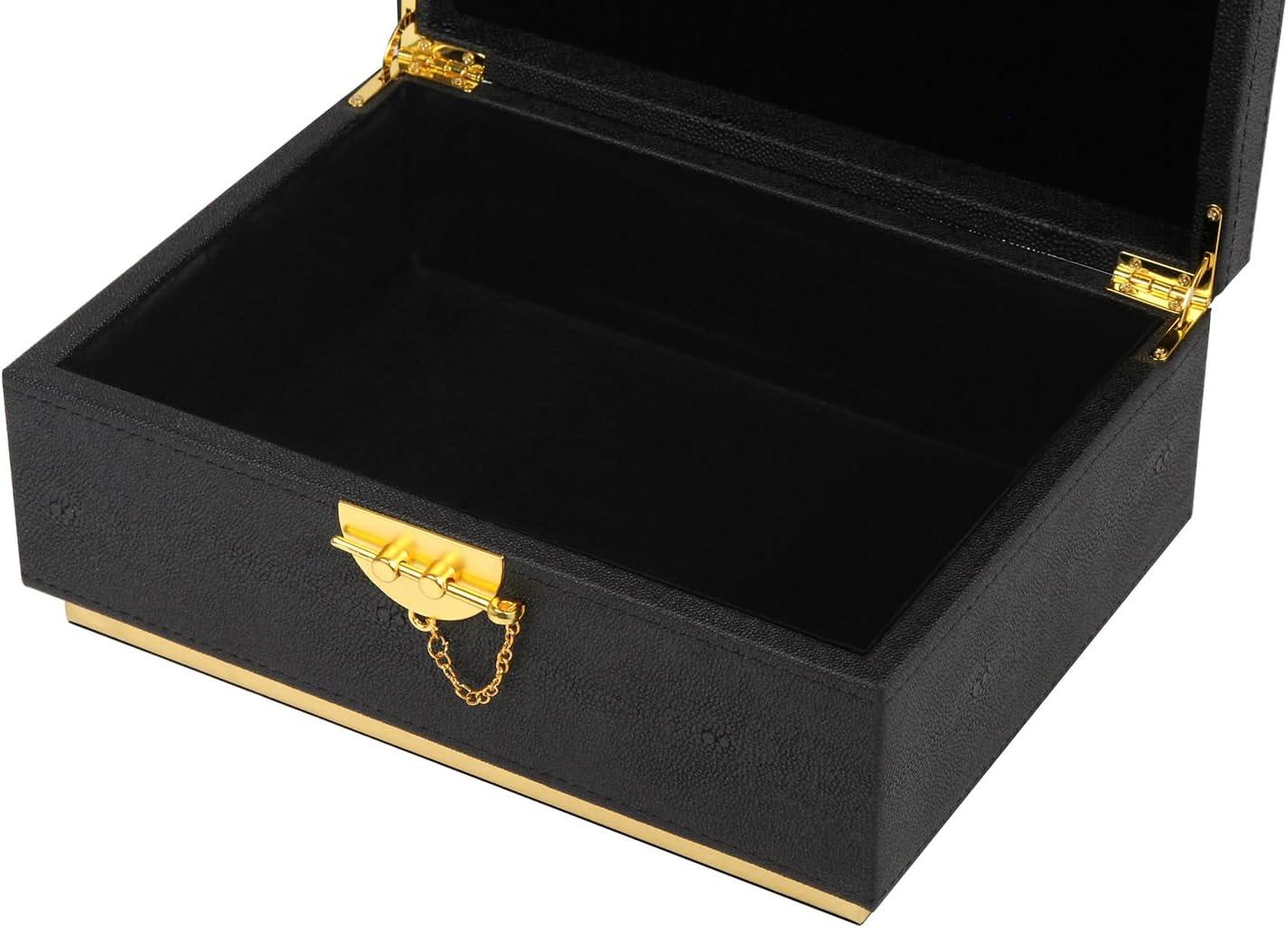 Elegant Black Faux Leather Rectangular Decorative Box with Gold Accents