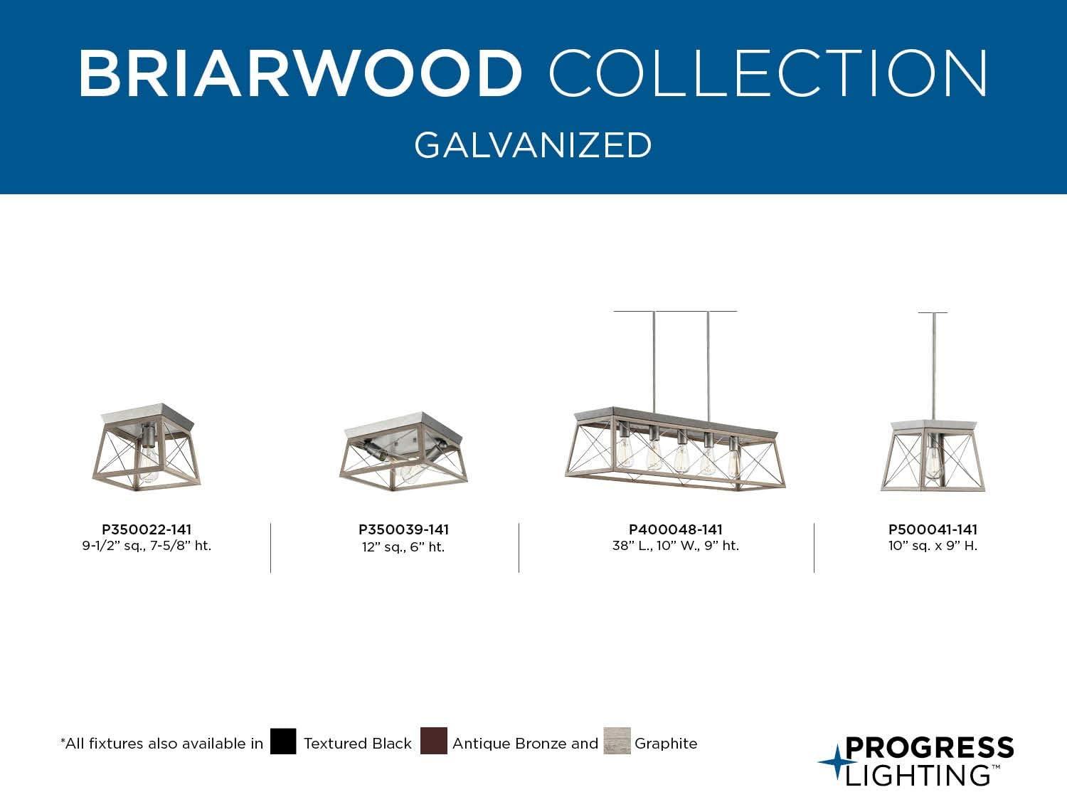 Progress Lighting Briarwood 5-Light Linear Chandelier, Galvanized Finish, Steel Material, Faux-Painted Wood Enclosure