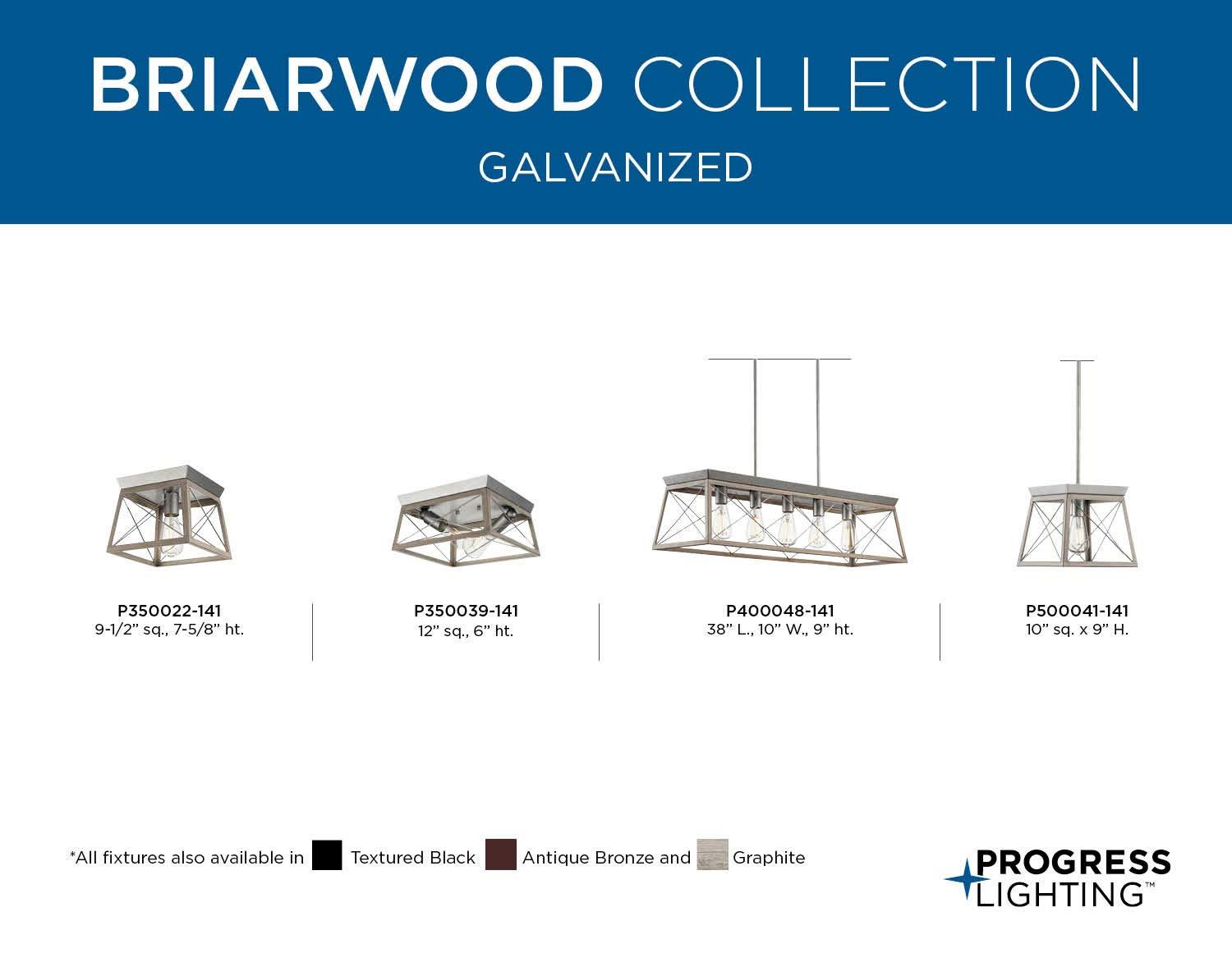 Progress Lighting Briarwood 5-Light Linear Chandelier, Galvanized Finish, Steel Material, Faux-Painted Wood Enclosure