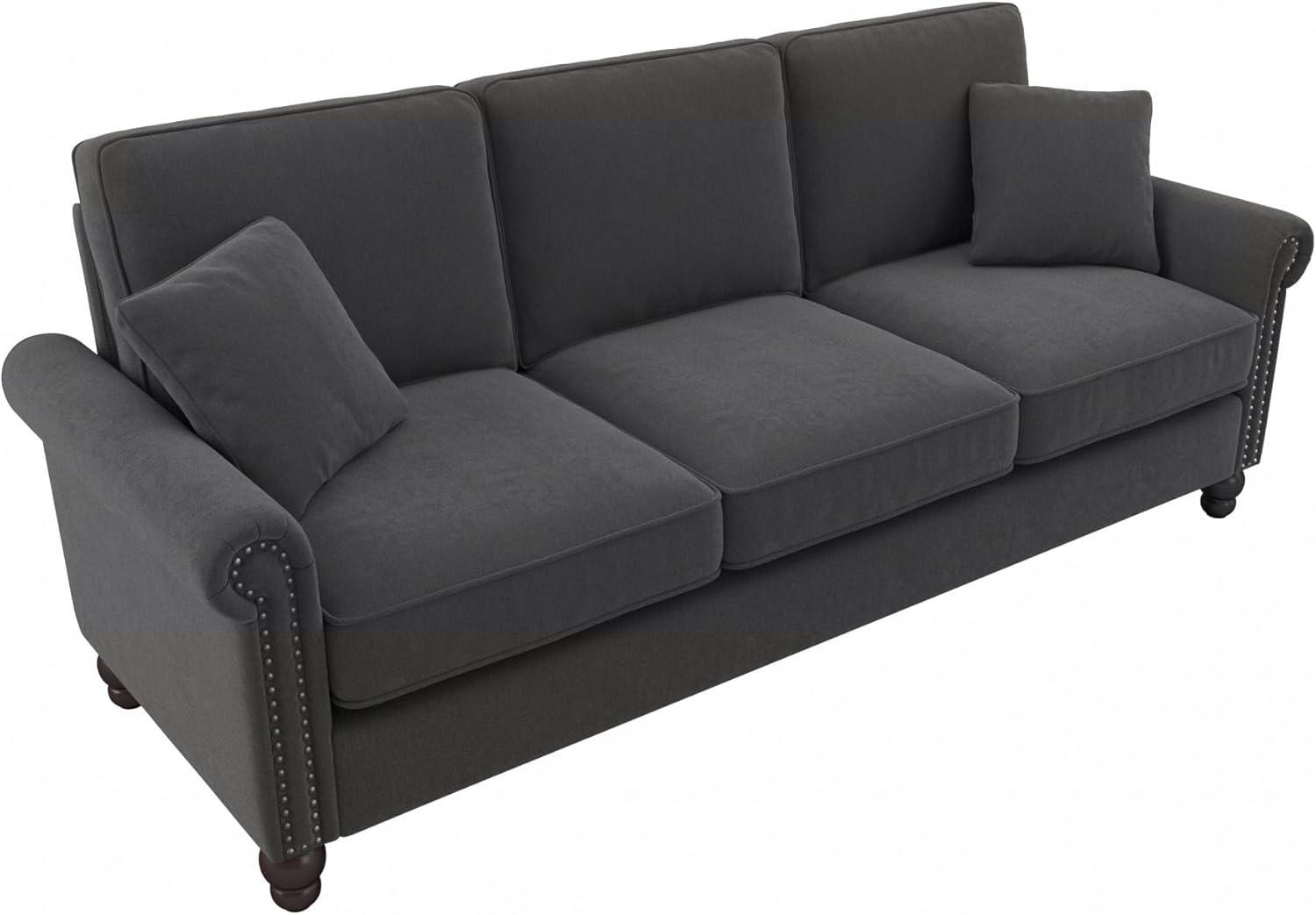 Coventry 85W Large Living Room Sofa in Charcoal Gray Herringbone Fabric