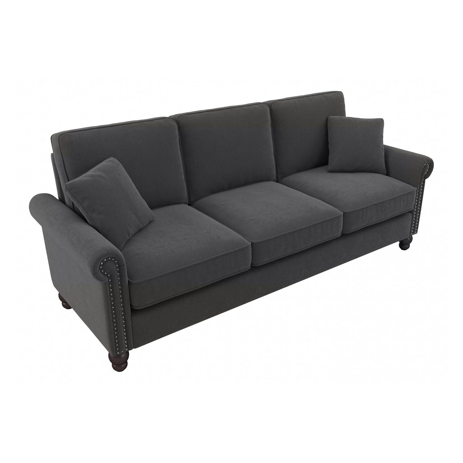 Coventry 85W Large Living Room Sofa in Charcoal Gray Herringbone Fabric