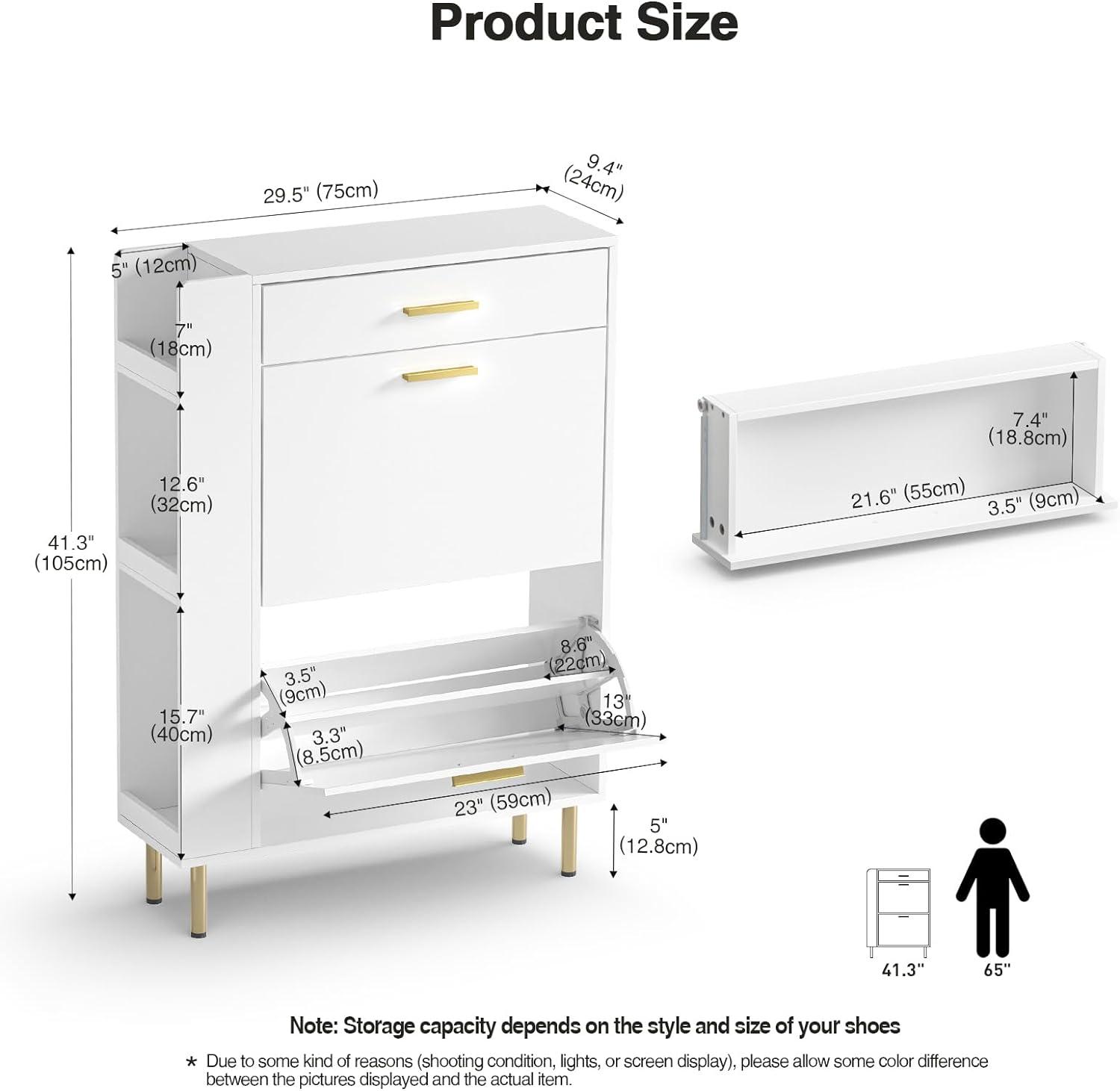 White Engineered Wood Freestanding Shoe Cabinet with Flip Drawers