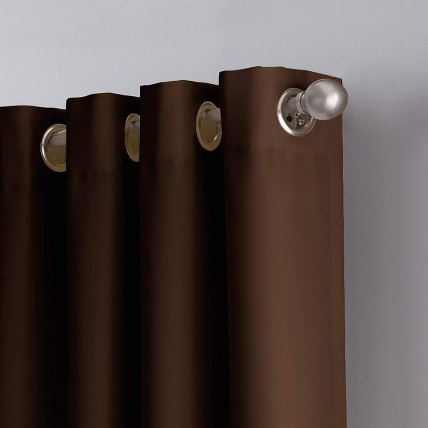 Chocolate Faux Silk Room-Darkening Grommet Curtain Panel, 52" x 84"